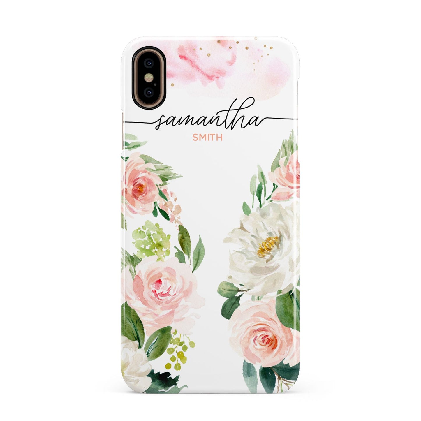 Watercolour Roses Personalised Name Apple iPhone Xs Max 3D Snap Case