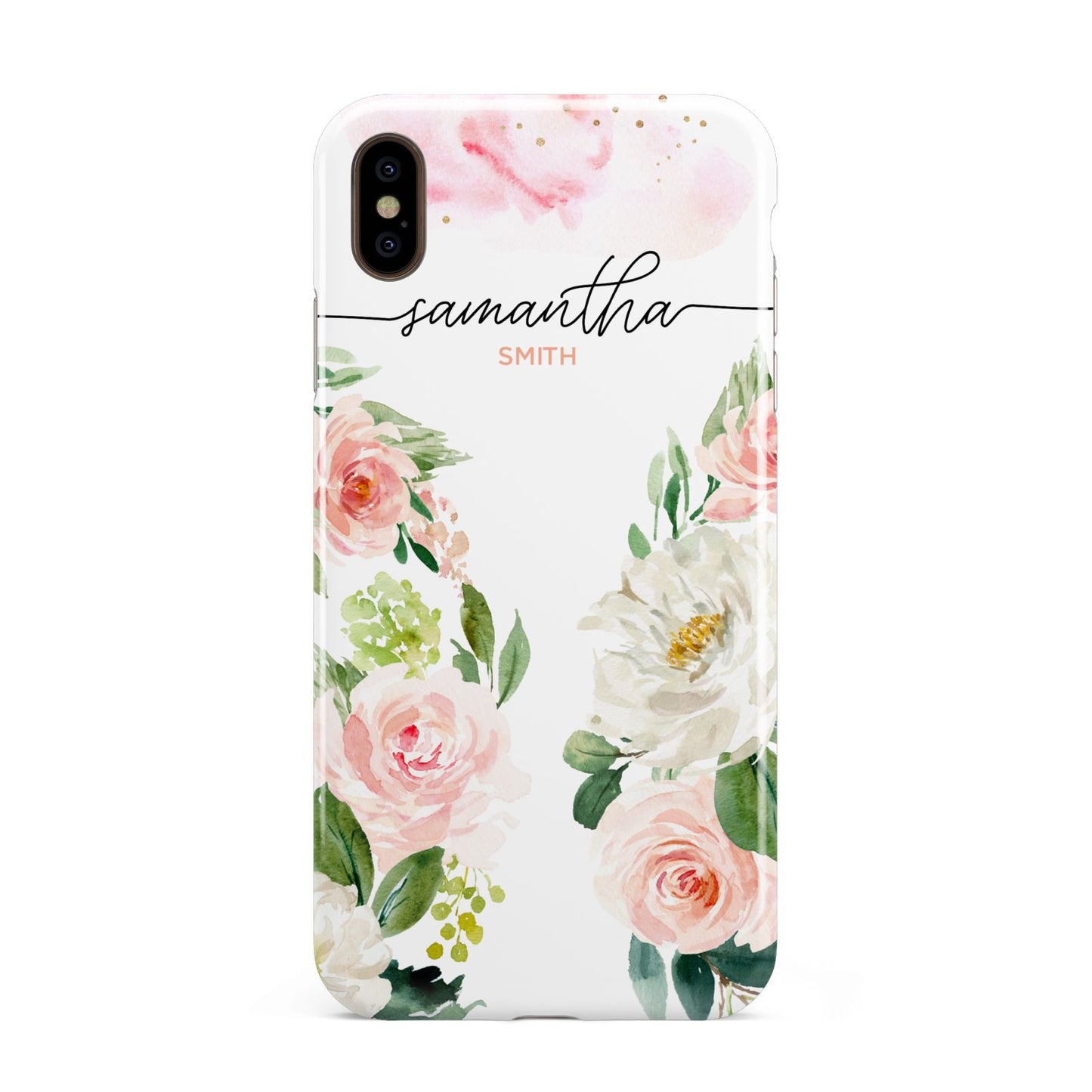 Watercolour Roses Personalised Name Apple iPhone Xs Max 3D Tough Case