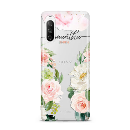 Watercolour Roses Personalised Name Sony Xperia 10 III Case