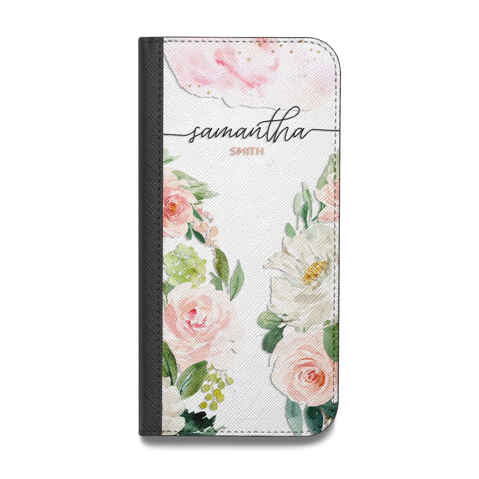 Watercolour Roses Personalised Name Vegan Leather Flip Samsung Case