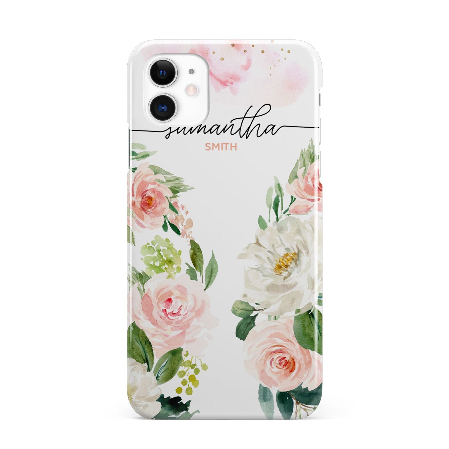 Watercolour Roses Personalised Name iPhone 11 3D Snap Case