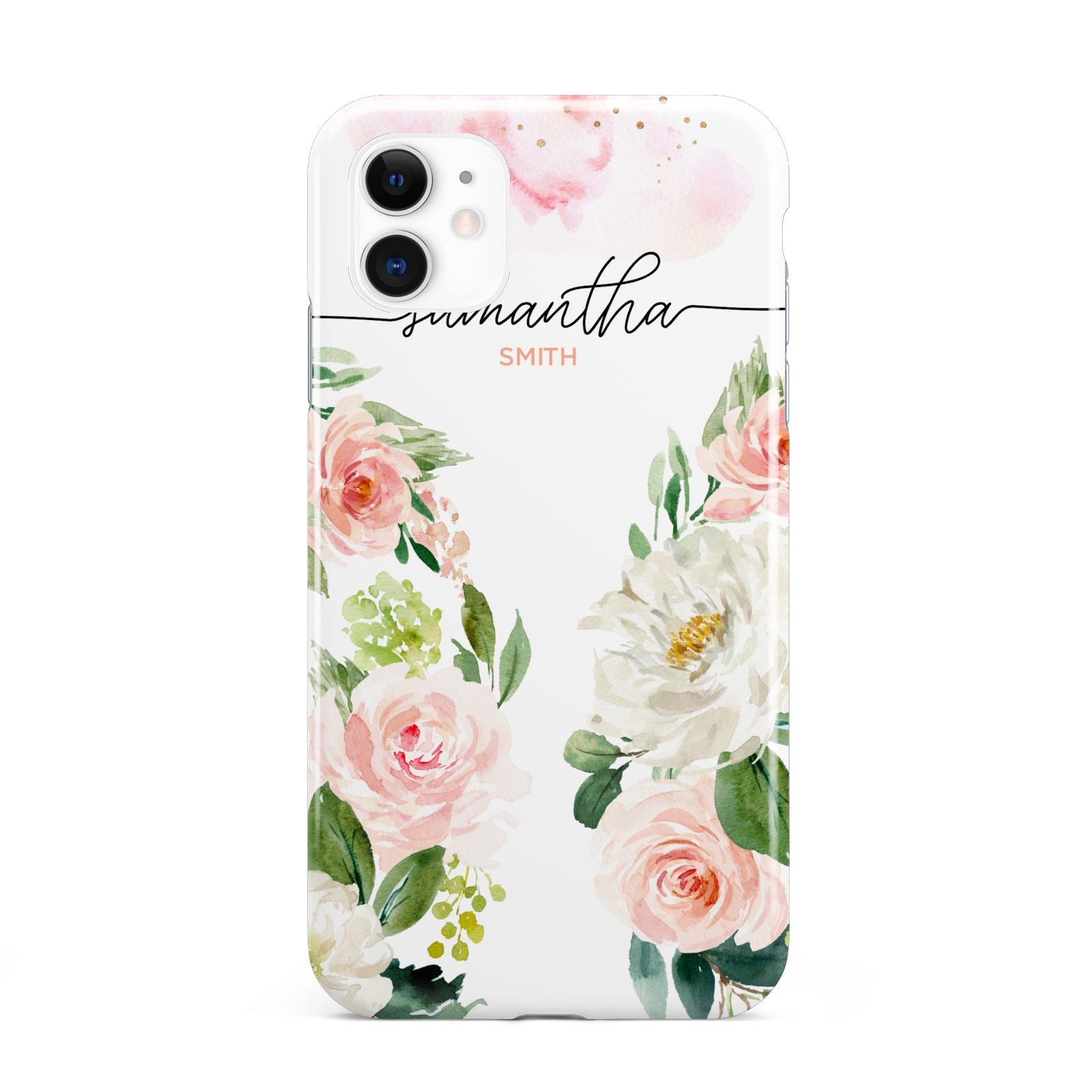 Watercolour Roses Personalised Name iPhone 11 3D Tough Case