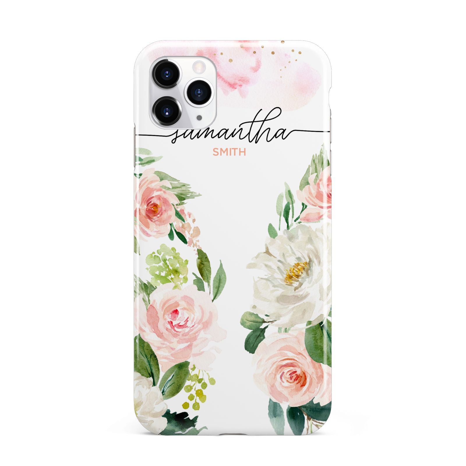 Watercolour Roses Personalised Name iPhone 11 Pro Max 3D Tough Case