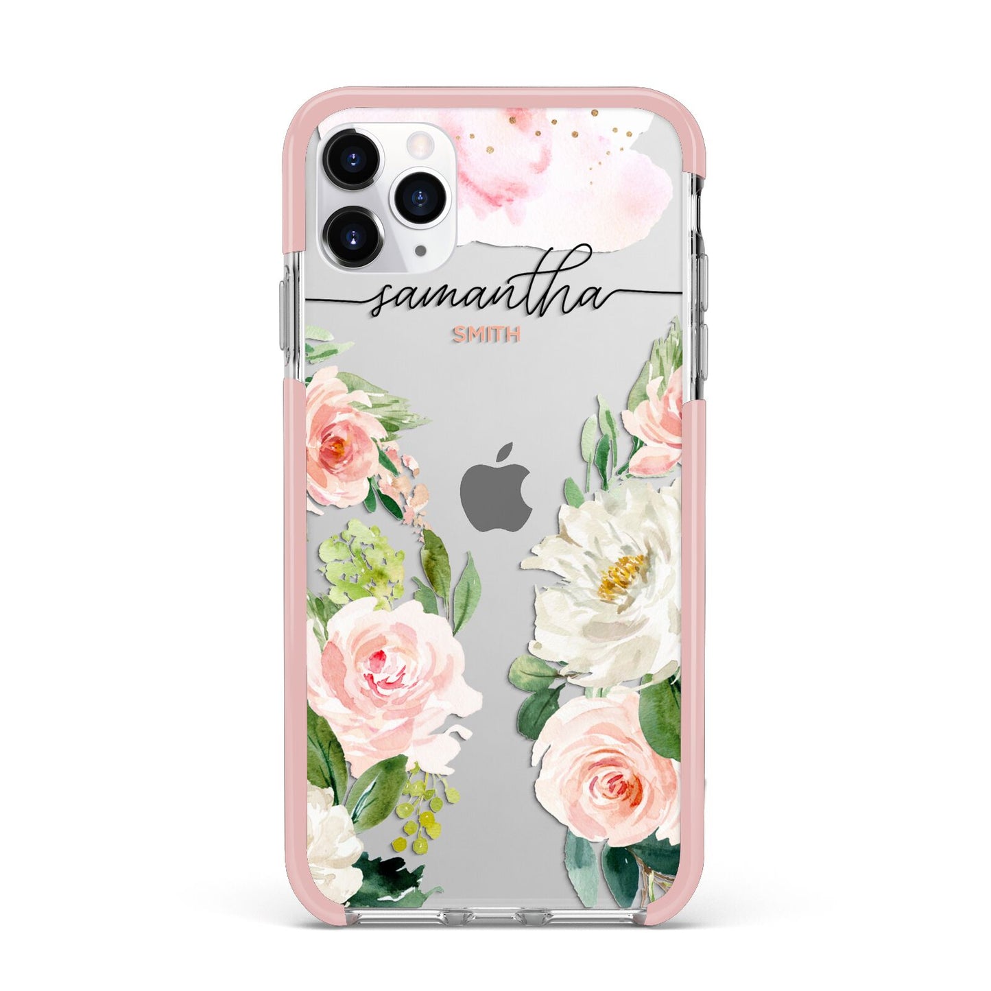 Watercolour Roses Personalised Name iPhone 11 Pro Max Impact Pink Edge Case
