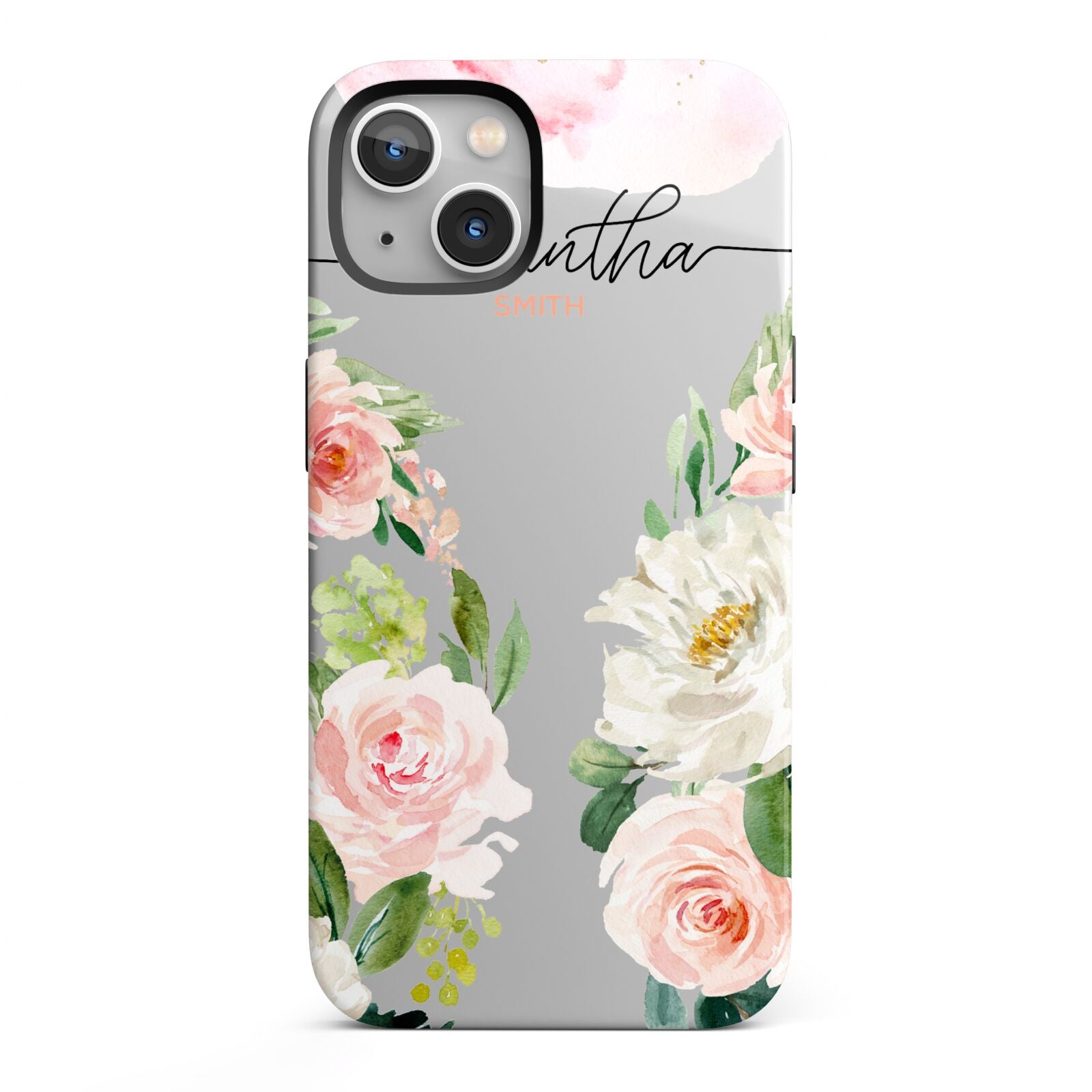 Watercolour Roses Personalised Name iPhone 13 Full Wrap 3D Tough Case