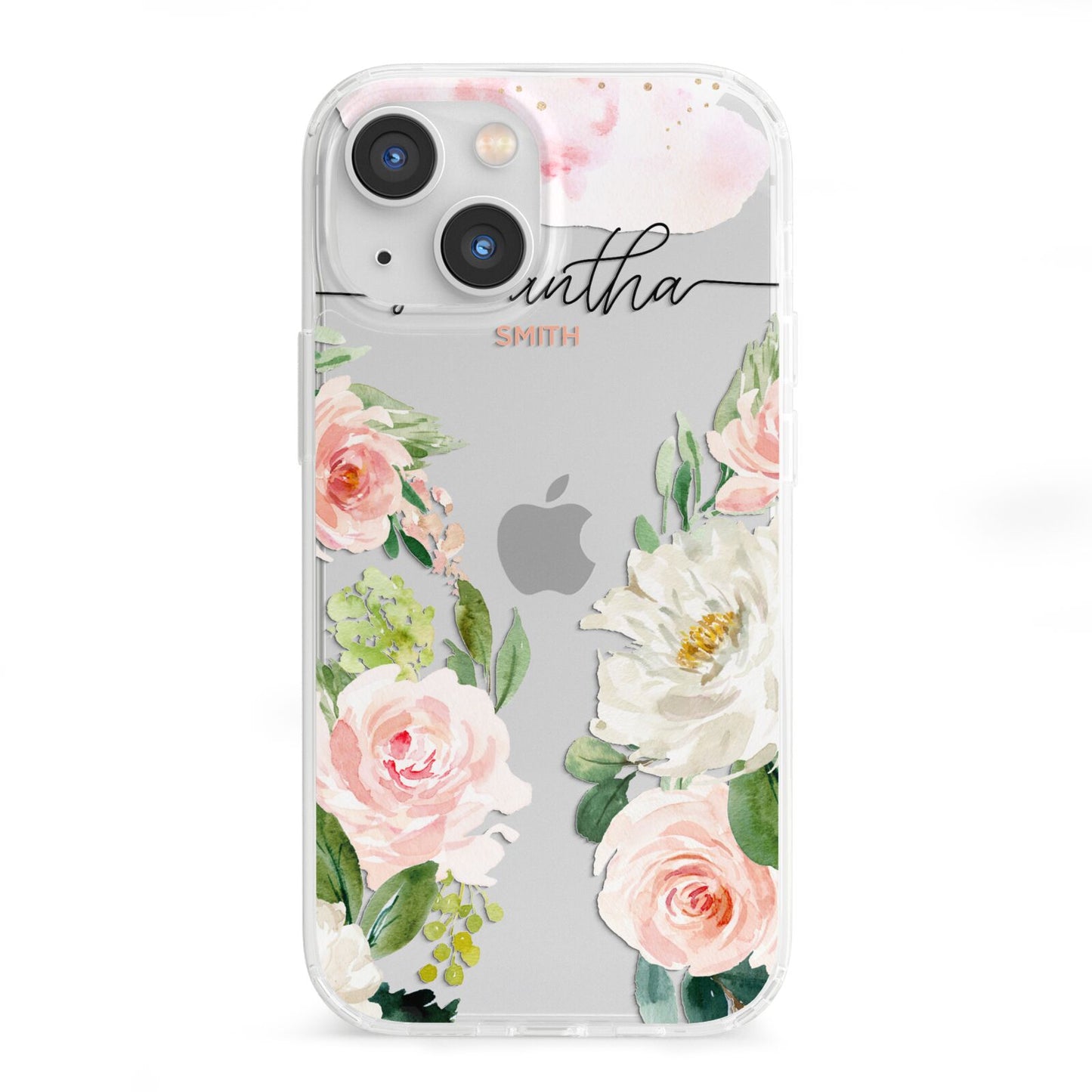 Watercolour Roses Personalised Name iPhone 13 Mini Clear Bumper Case