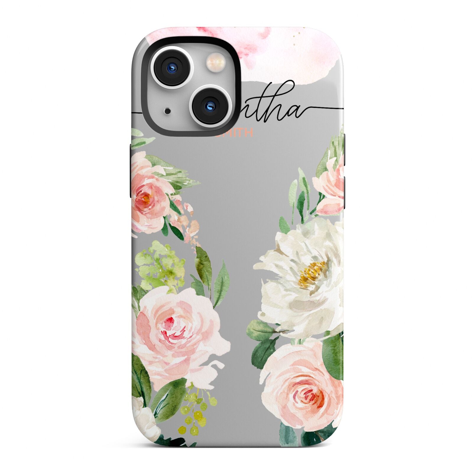 Watercolour Roses Personalised Name iPhone 13 Mini Full Wrap 3D Tough Case