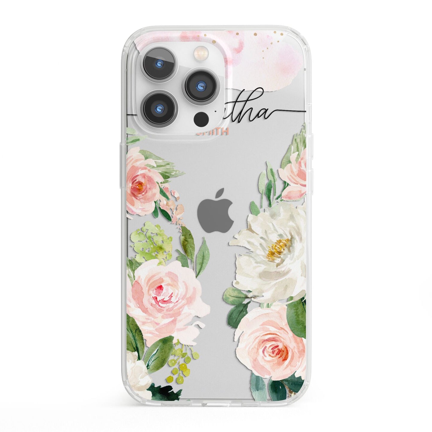 Watercolour Roses Personalised Name iPhone 13 Pro Clear Bumper Case