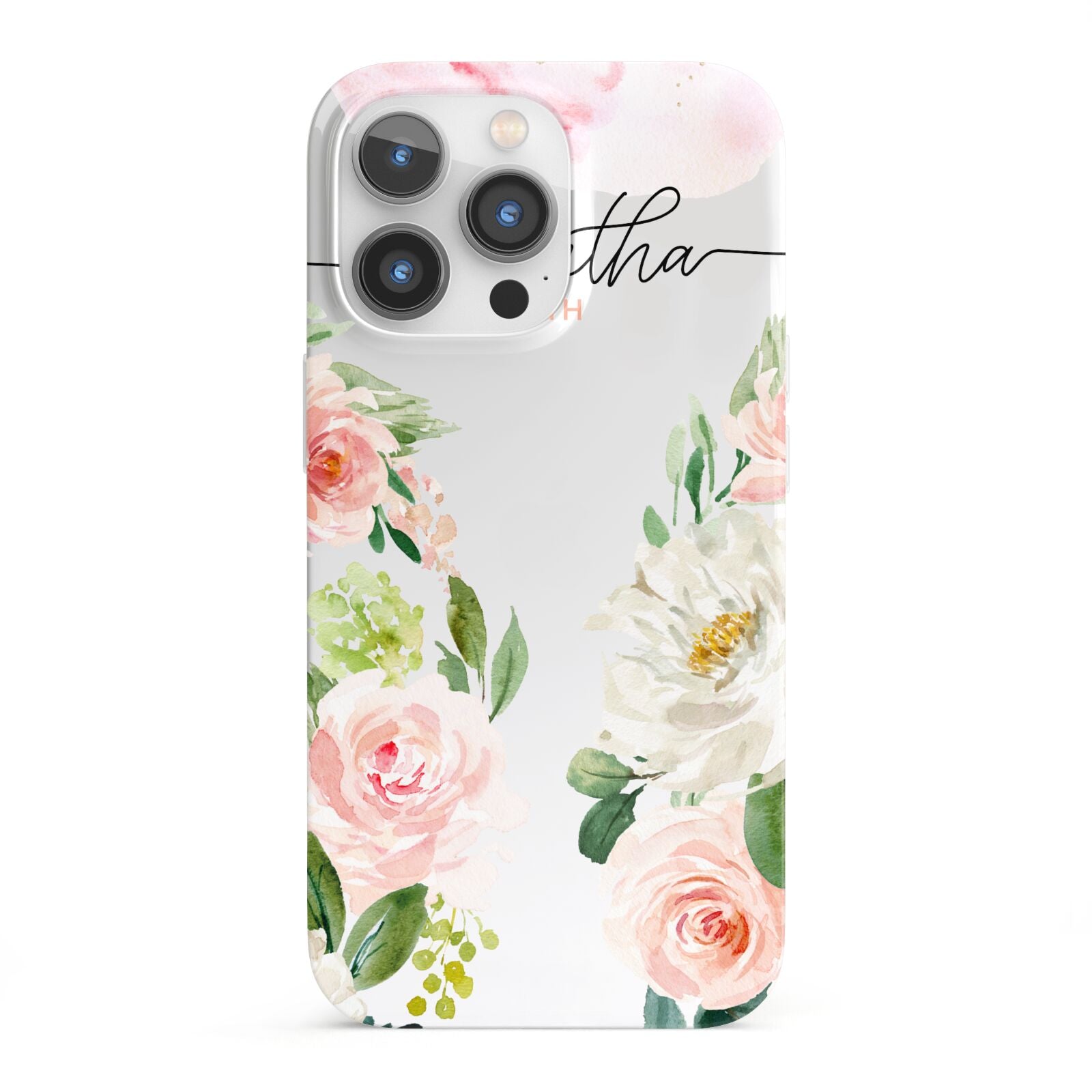 Watercolour Roses Personalised Name iPhone 13 Pro Full Wrap 3D Snap Case