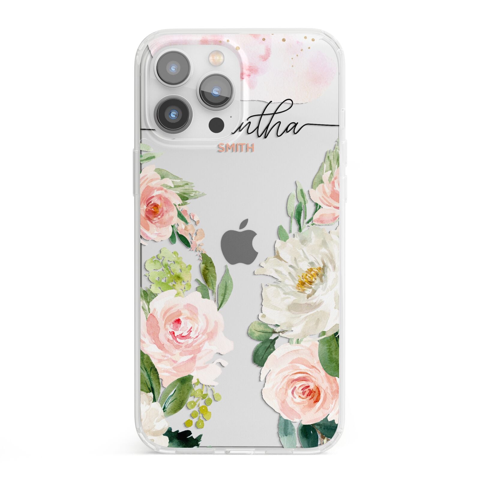Watercolour Roses Personalised Name iPhone 13 Pro Max Clear Bumper Case