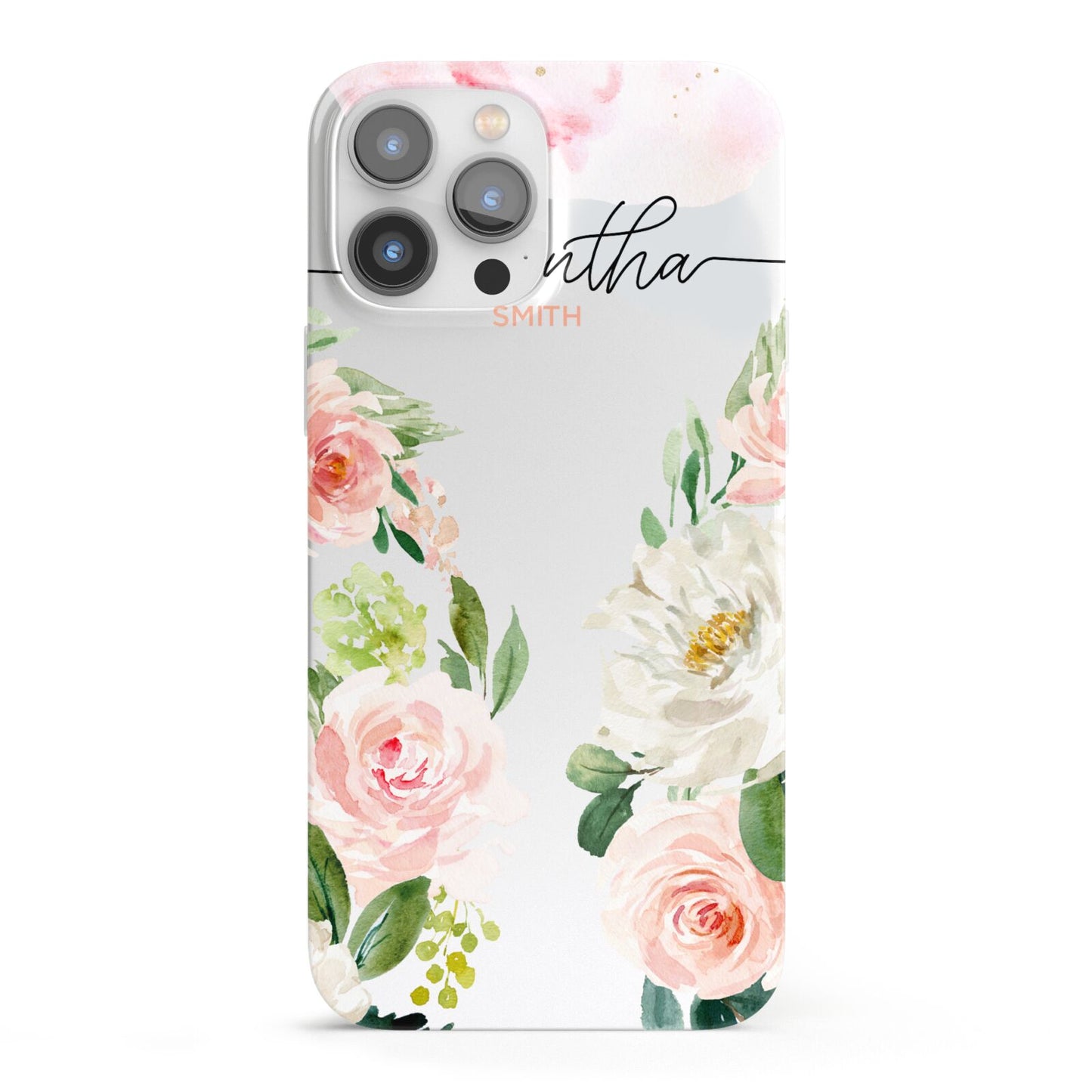 Watercolour Roses Personalised Name iPhone 13 Pro Max Full Wrap 3D Snap Case
