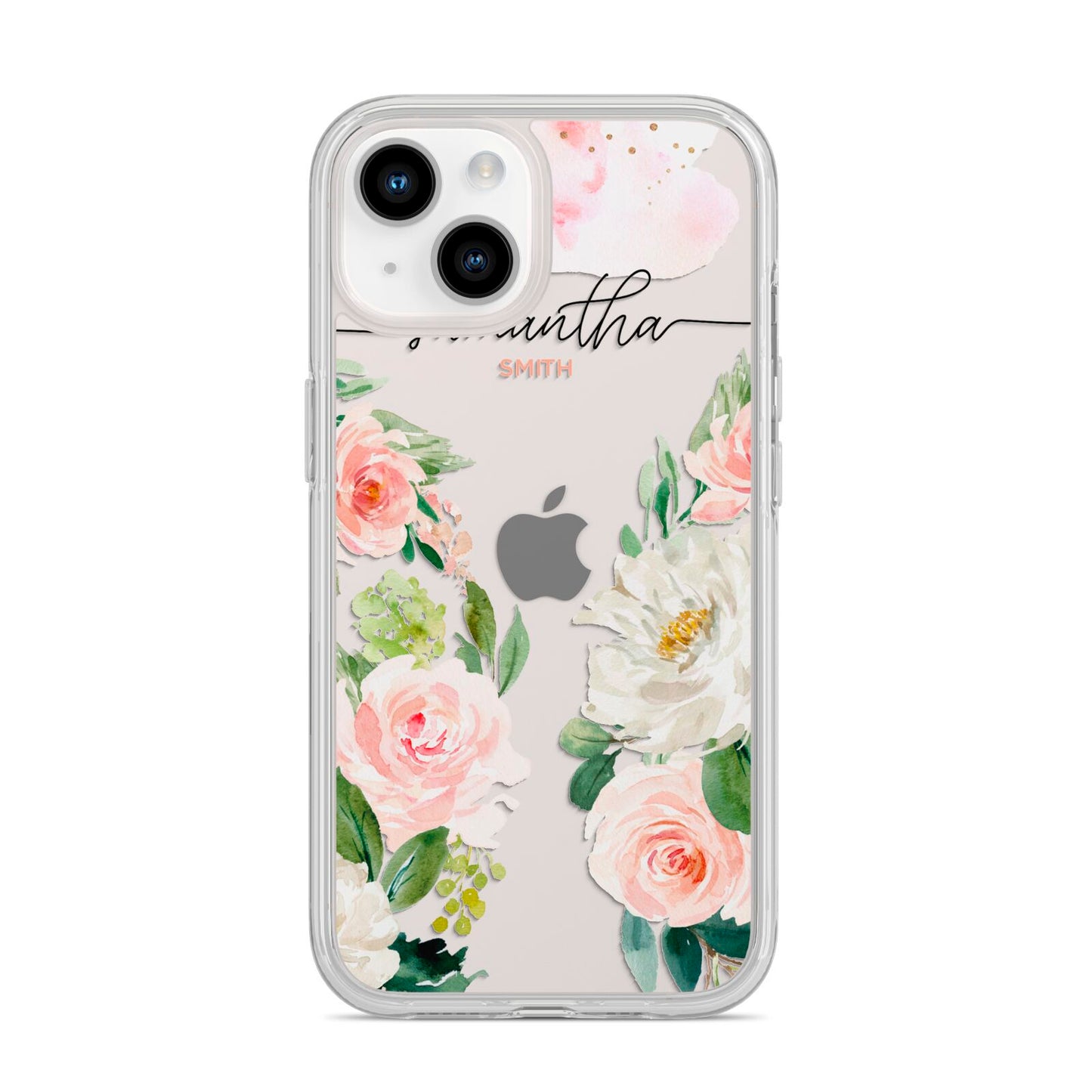 Watercolour Roses Personalised Name iPhone 14 Clear Tough Case Starlight