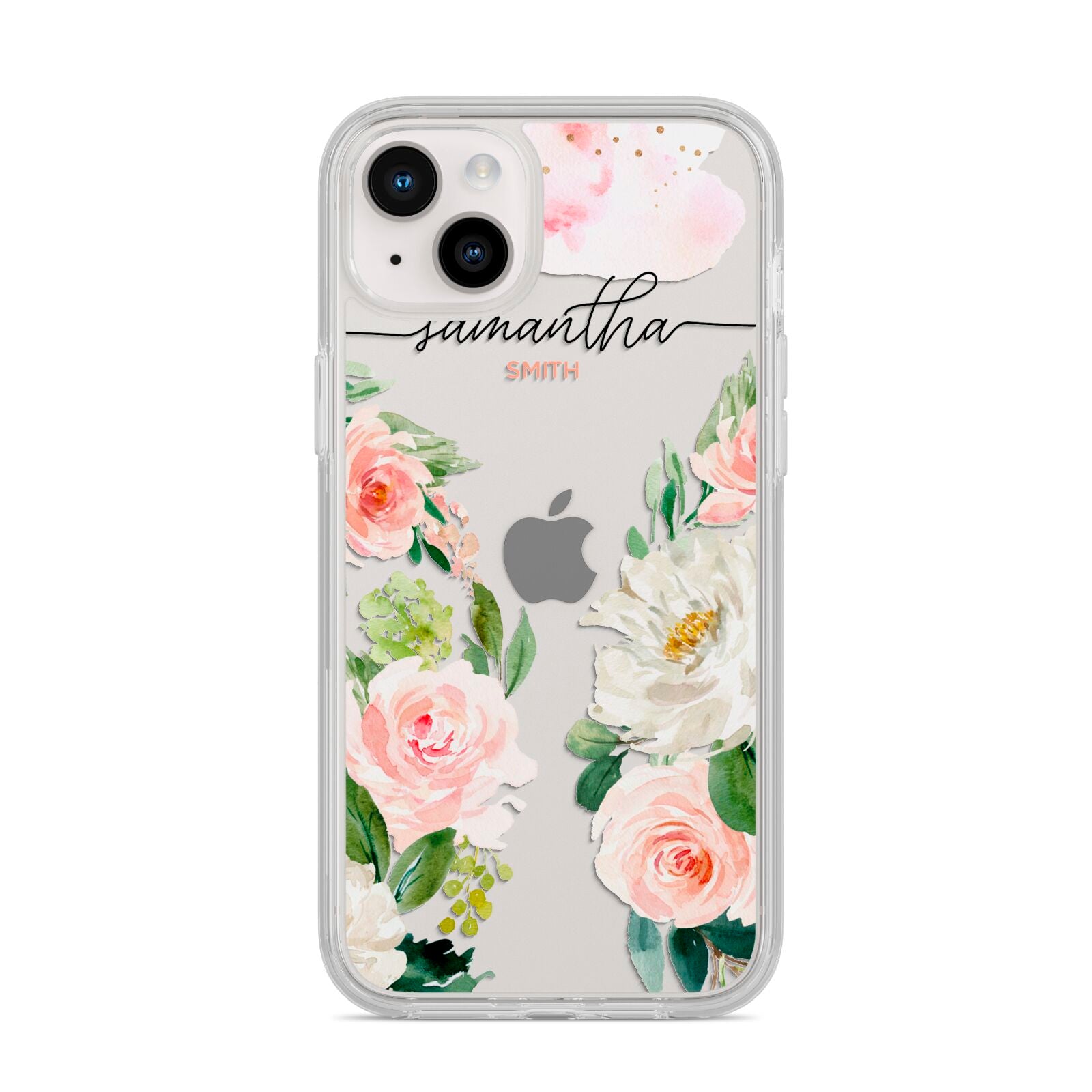 Watercolour Roses Personalised Name iPhone 14 Plus Clear Tough Case Starlight