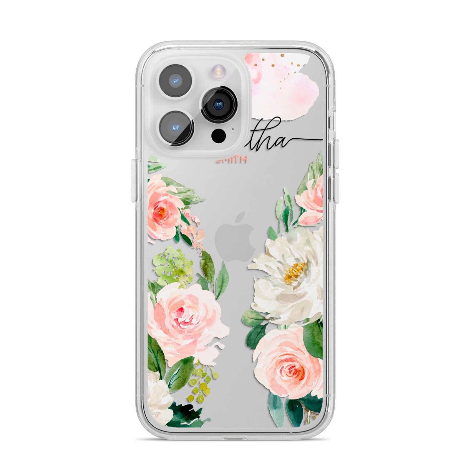 Watercolour Roses Personalised Name iPhone 14 Pro Max Clear Tough Case Silver