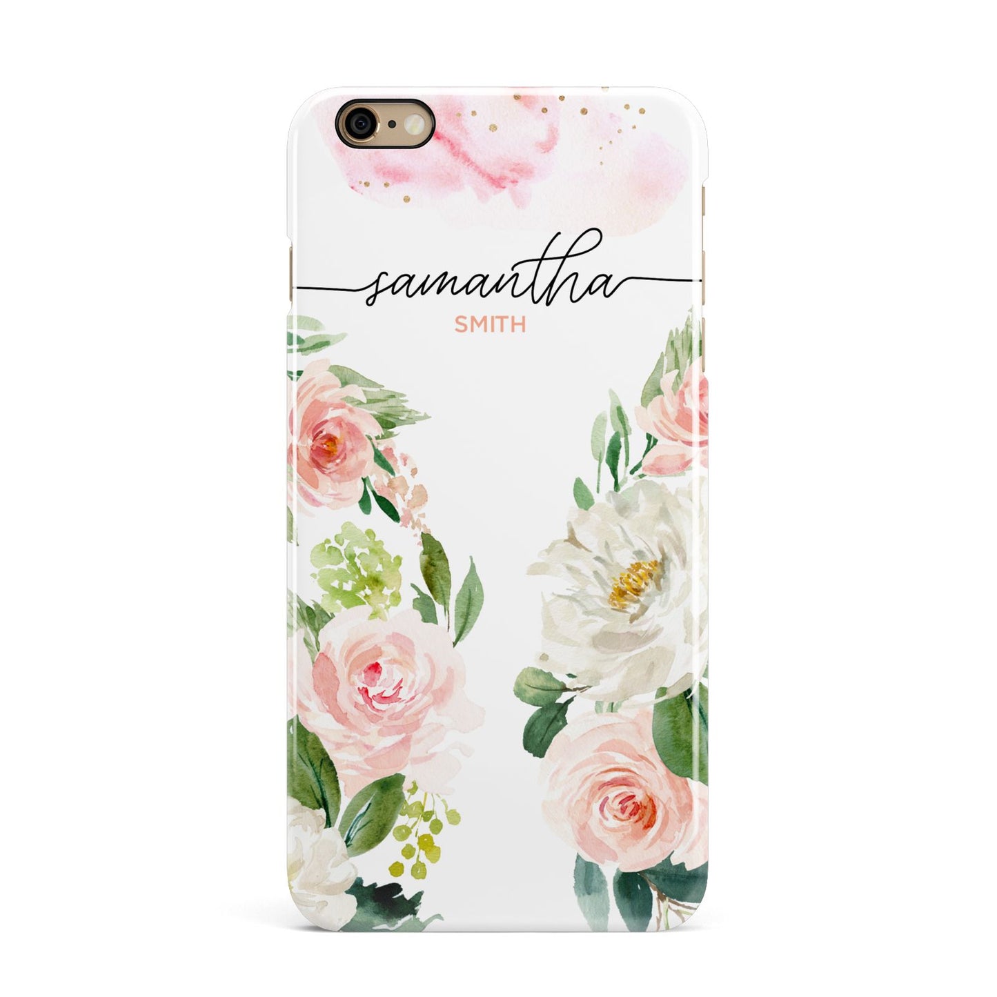 Watercolour Roses Personalised Name iPhone 6 Plus 3D Snap Case on Gold Phone