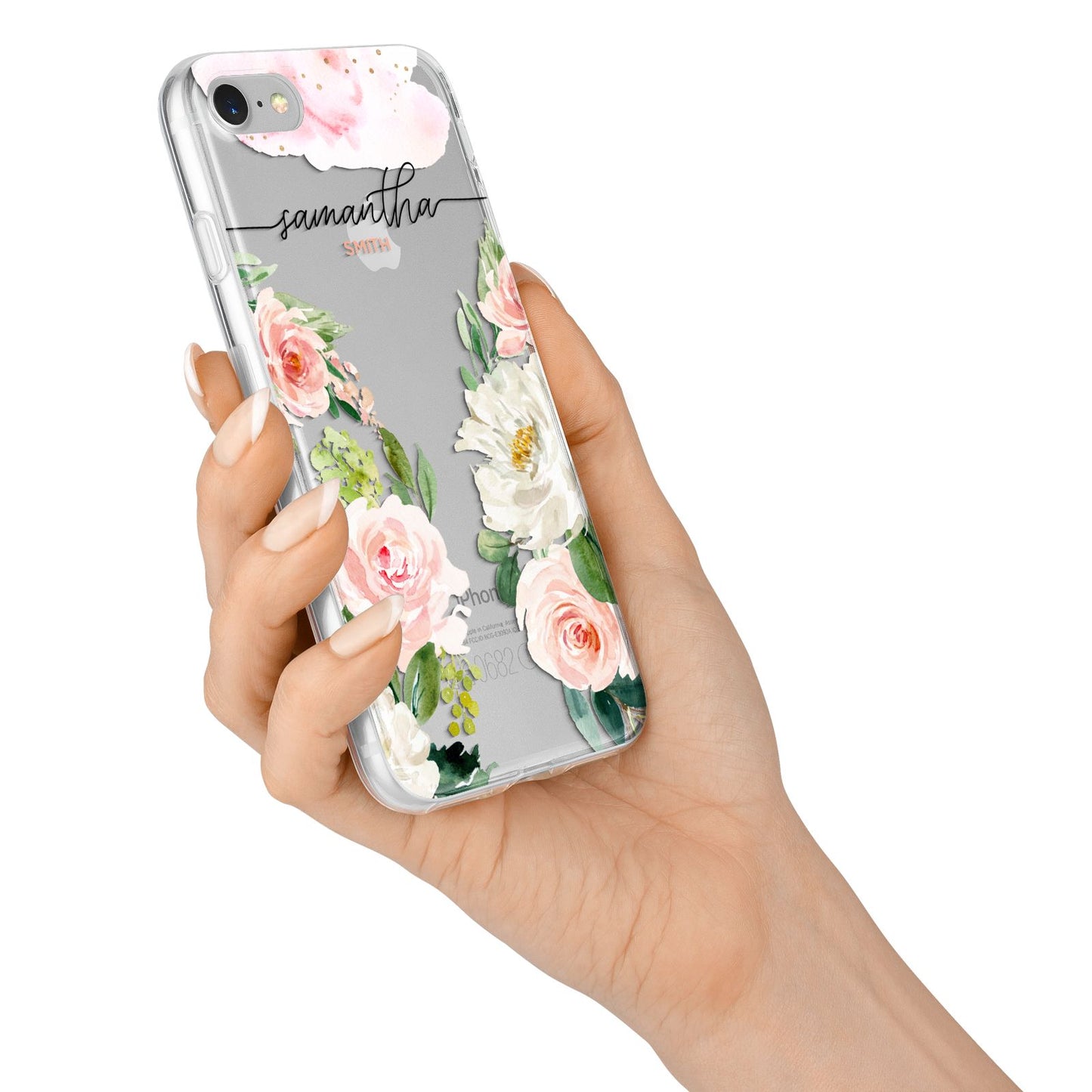 Watercolour Roses Personalised Name iPhone 7 Bumper Case on Silver iPhone Alternative Image