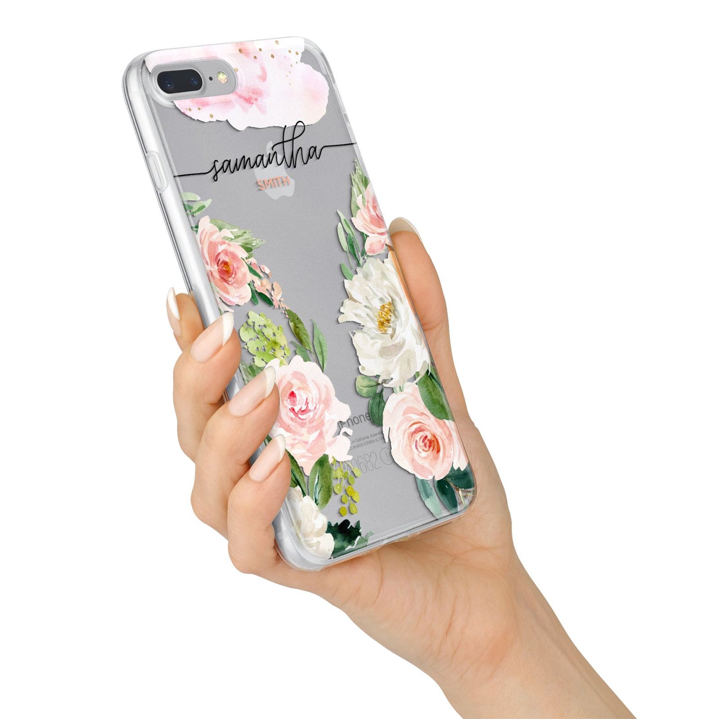 Watercolour Roses Personalised Name iPhone 7 Plus Bumper Case on Silver iPhone Alternative Image