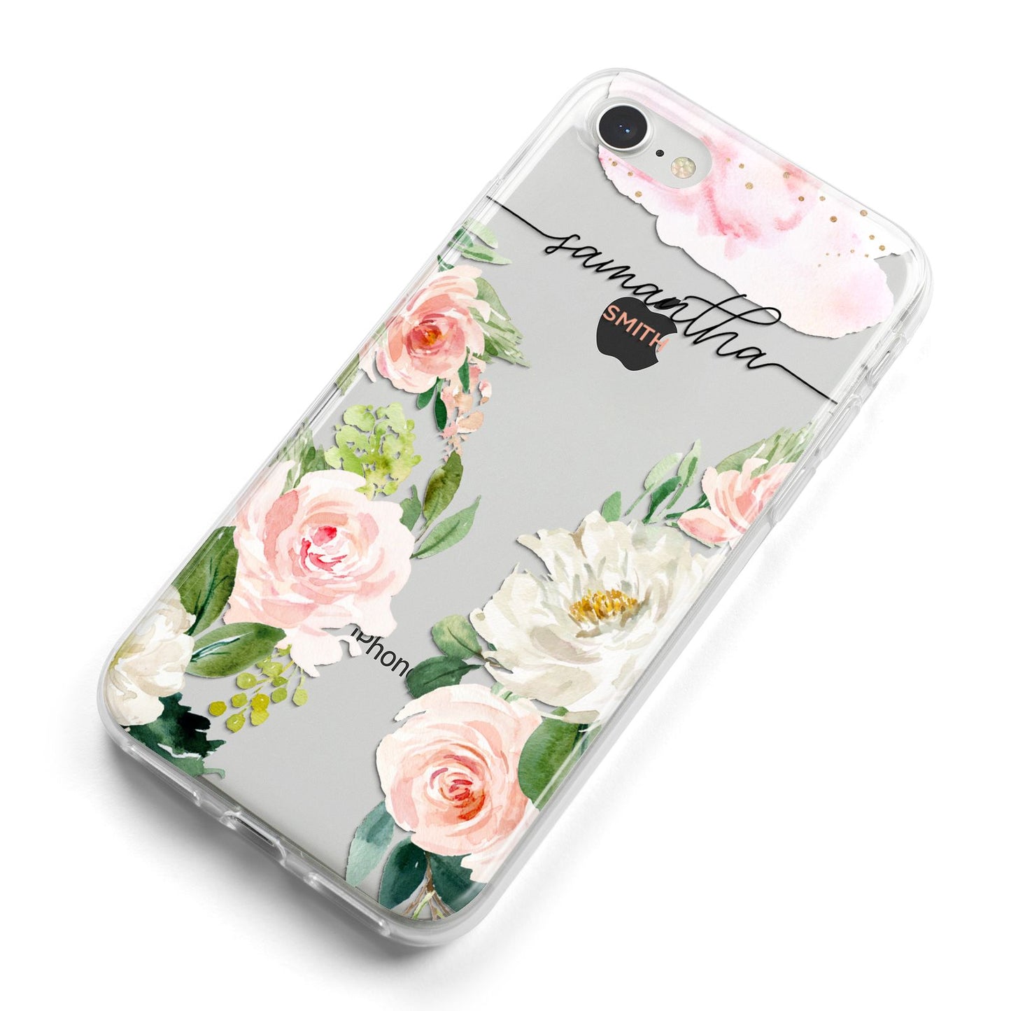 Watercolour Roses Personalised Name iPhone 8 Bumper Case on Silver iPhone Alternative Image