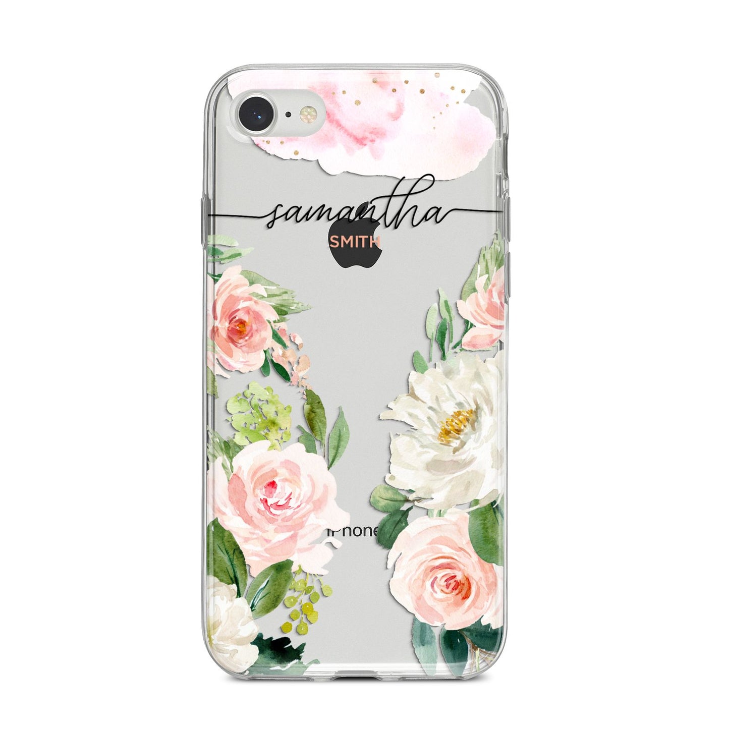 Watercolour Roses Personalised Name iPhone 8 Bumper Case on Silver iPhone