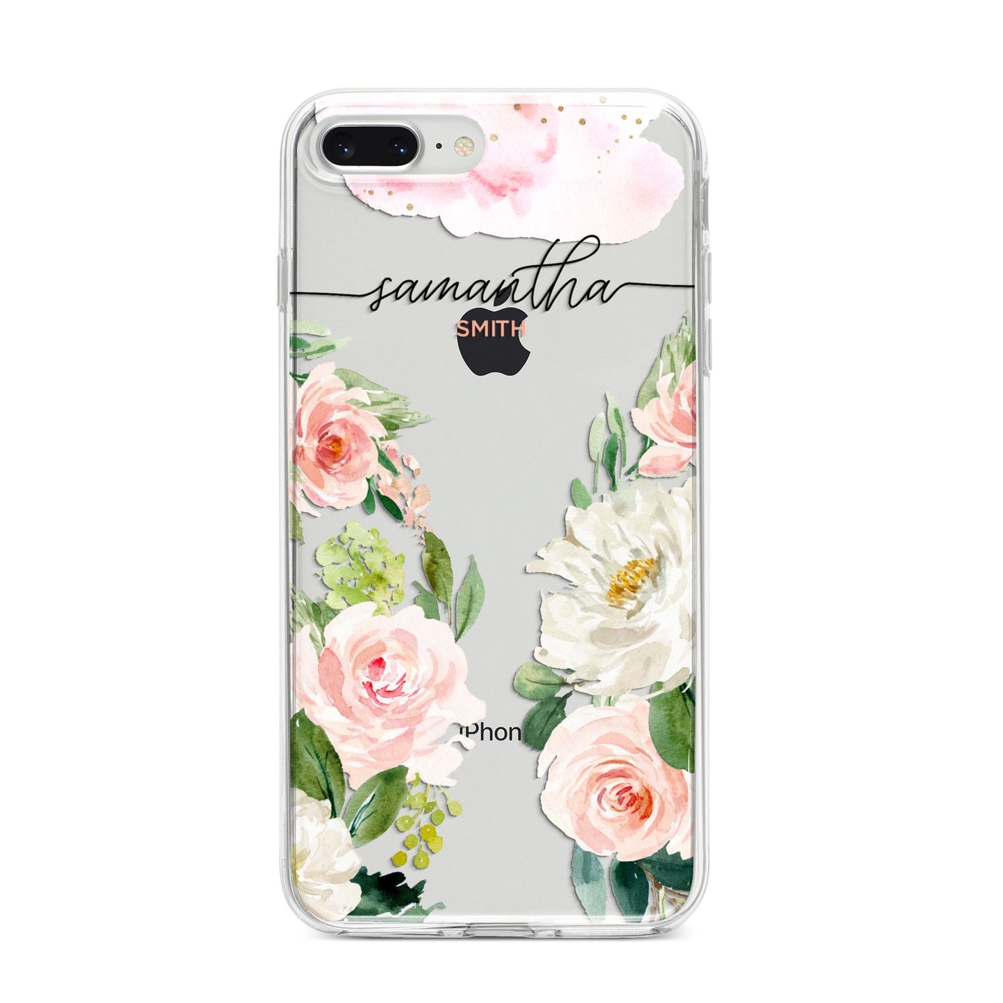 Watercolour Roses Personalised Name iPhone 8 Plus Bumper Case on Silver iPhone