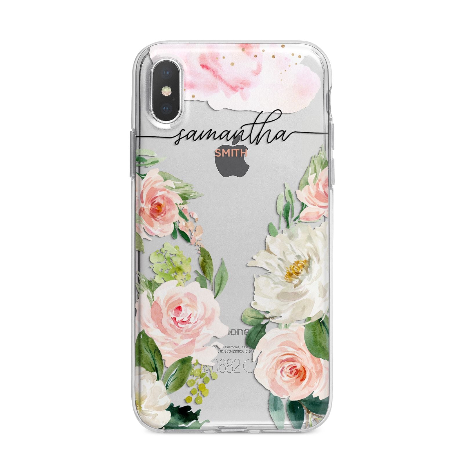 Watercolour Roses Personalised Name iPhone X Bumper Case on Silver iPhone Alternative Image 1