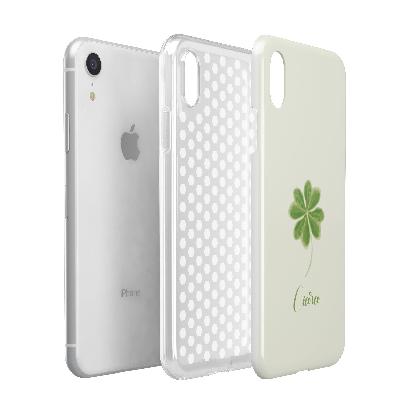 Watercolour Shamrock Custom Apple iPhone XR White 3D Tough Case Expanded view