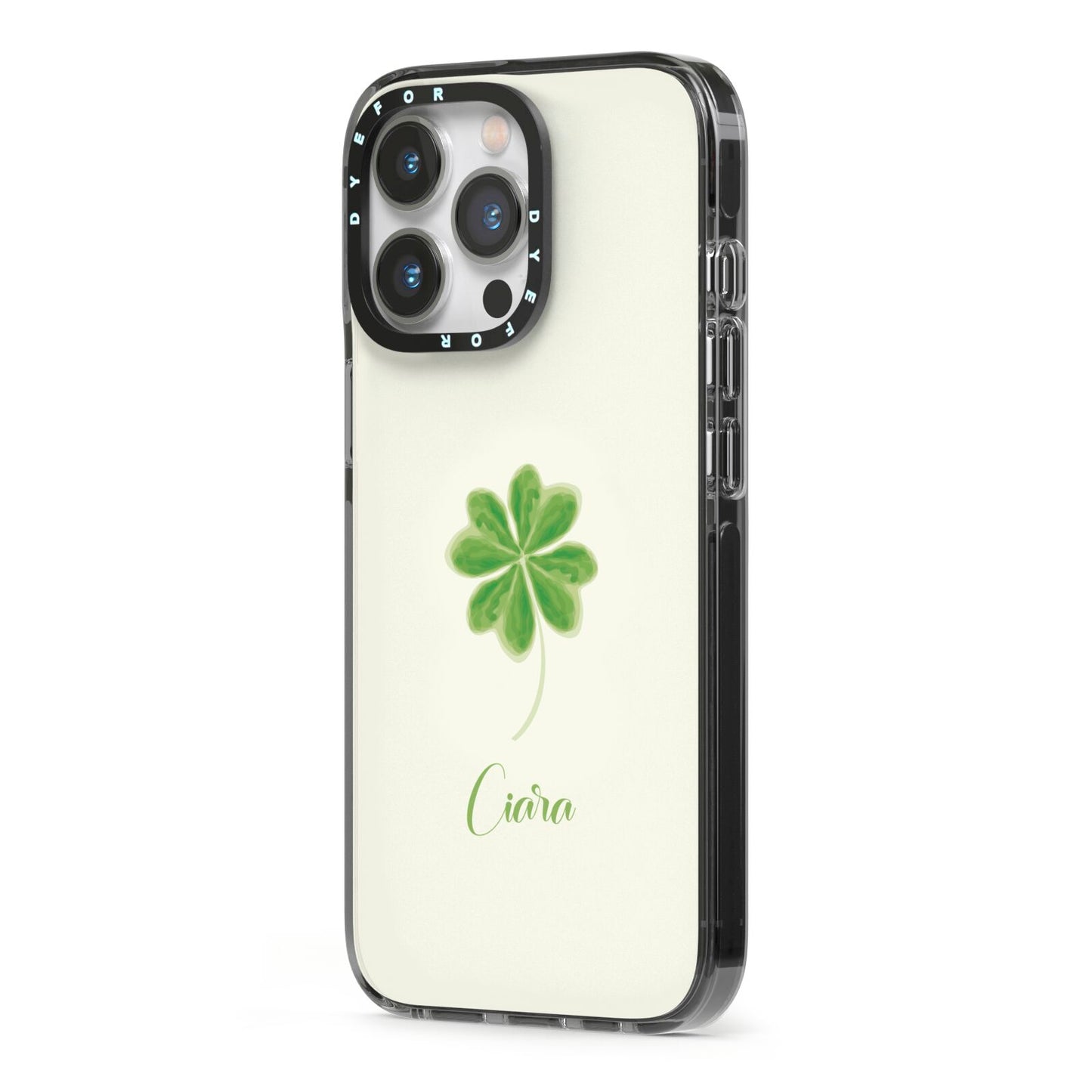 Watercolour Shamrock Custom iPhone 13 Pro Black Impact Case Side Angle on Silver phone