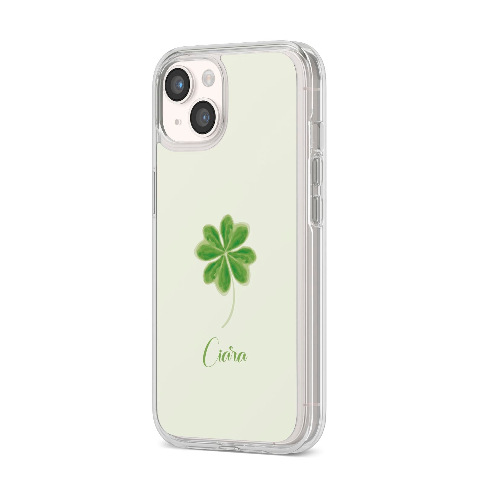 Watercolour Shamrock Custom iPhone 14 Clear Tough Case Starlight Angled Image