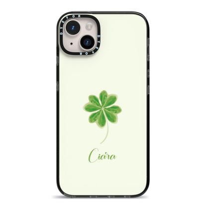 Watercolour Shamrock Custom iPhone 14 Plus Black Impact Case on Silver phone