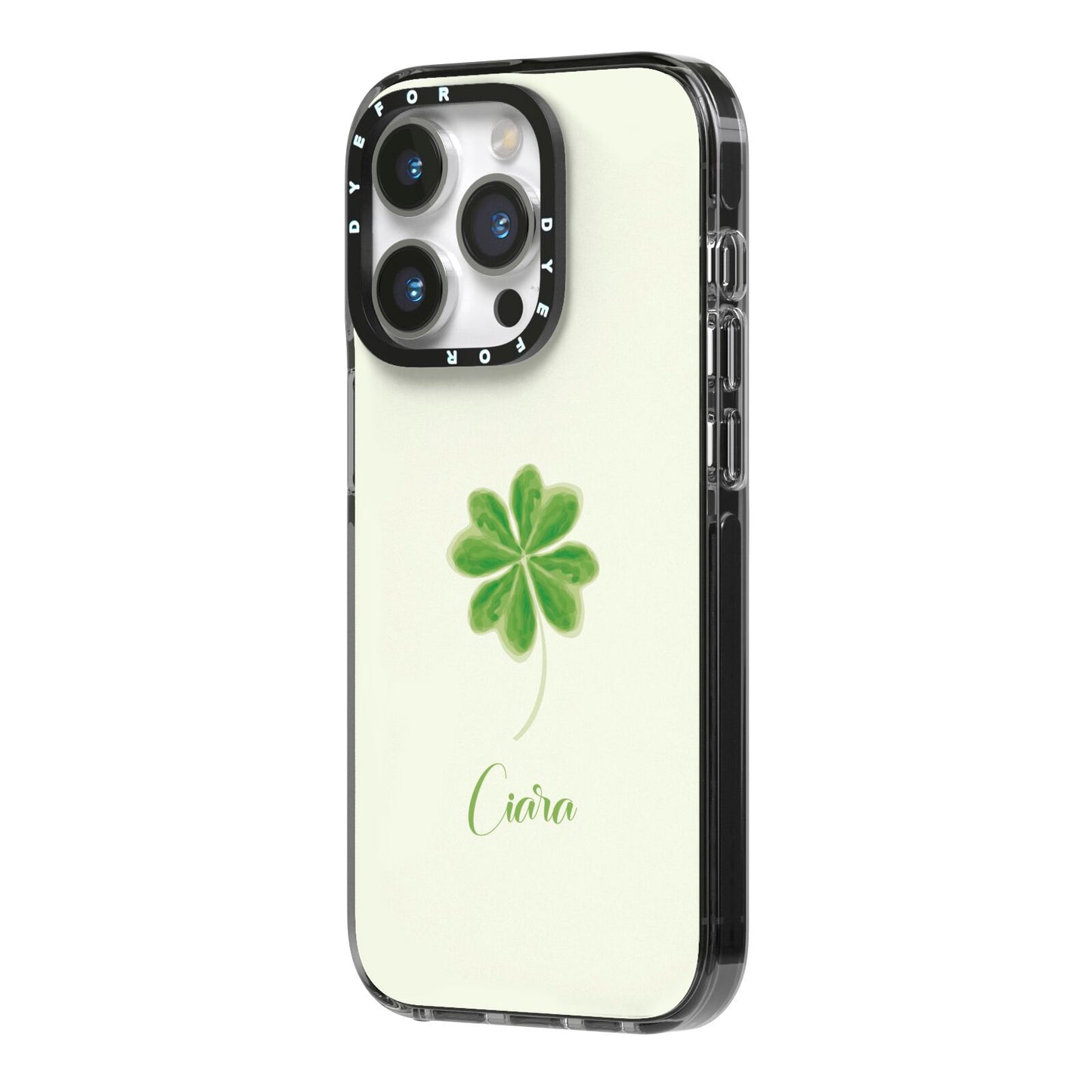 Watercolour Shamrock Custom iPhone 14 Pro Black Impact Case Side Angle on Silver phone