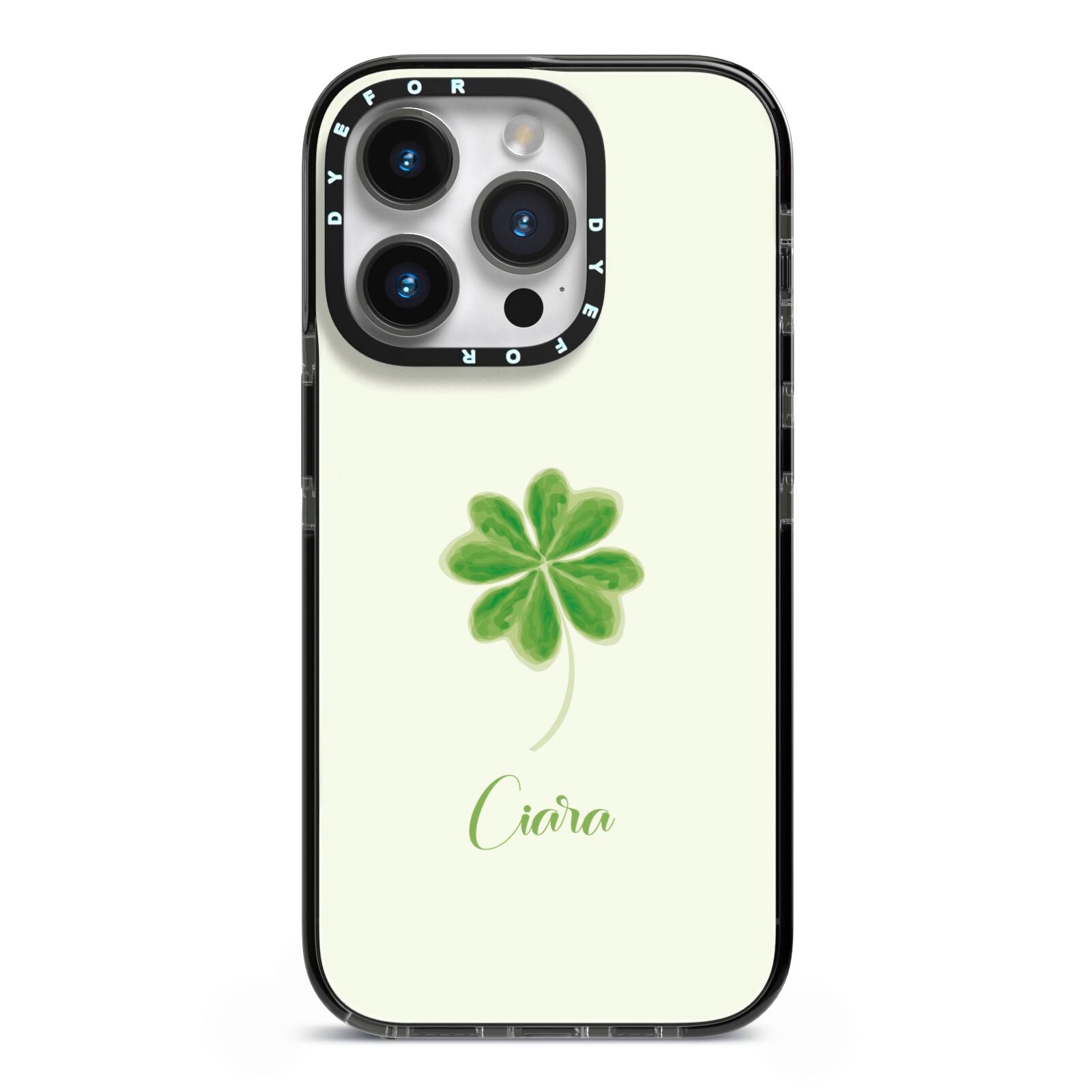 Watercolour Shamrock Custom iPhone 14 Pro Black Impact Case on Silver phone