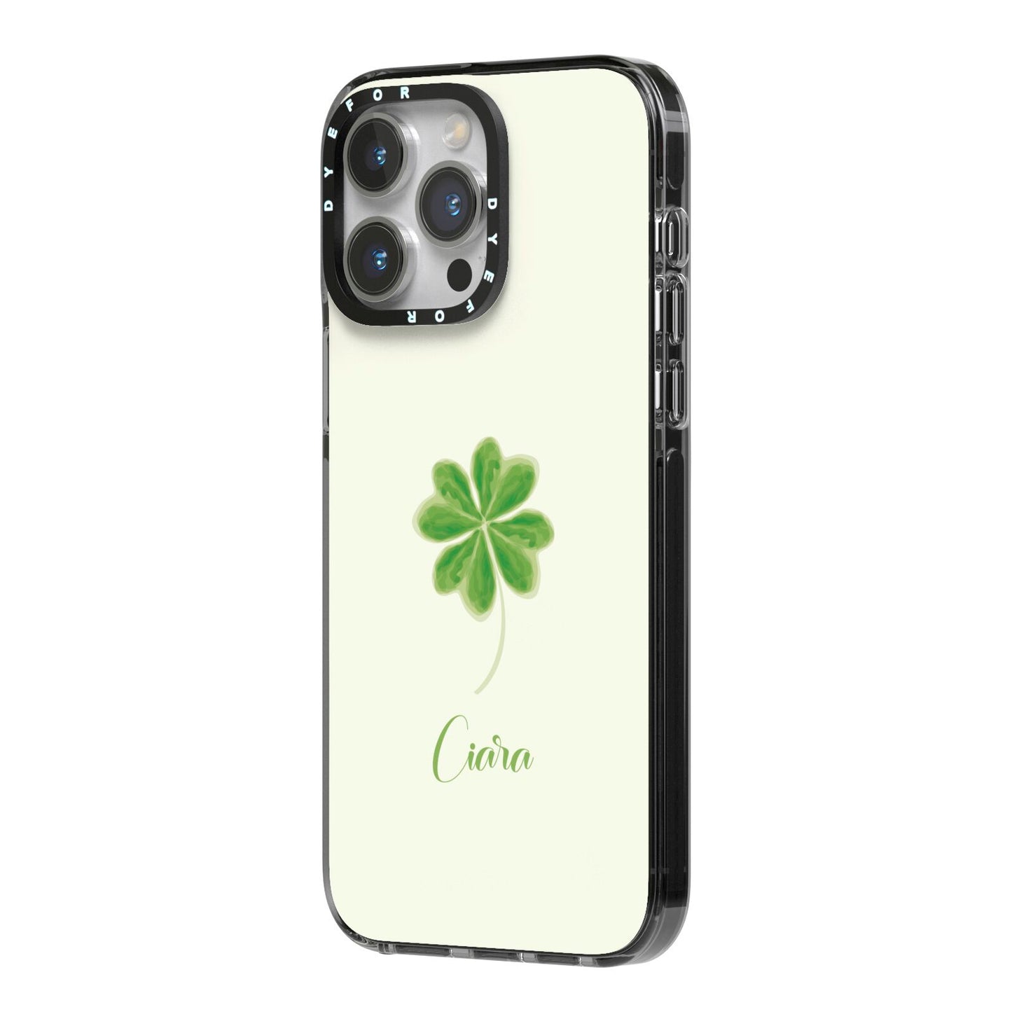 Watercolour Shamrock Custom iPhone 14 Pro Max Black Impact Case Side Angle on Silver phone