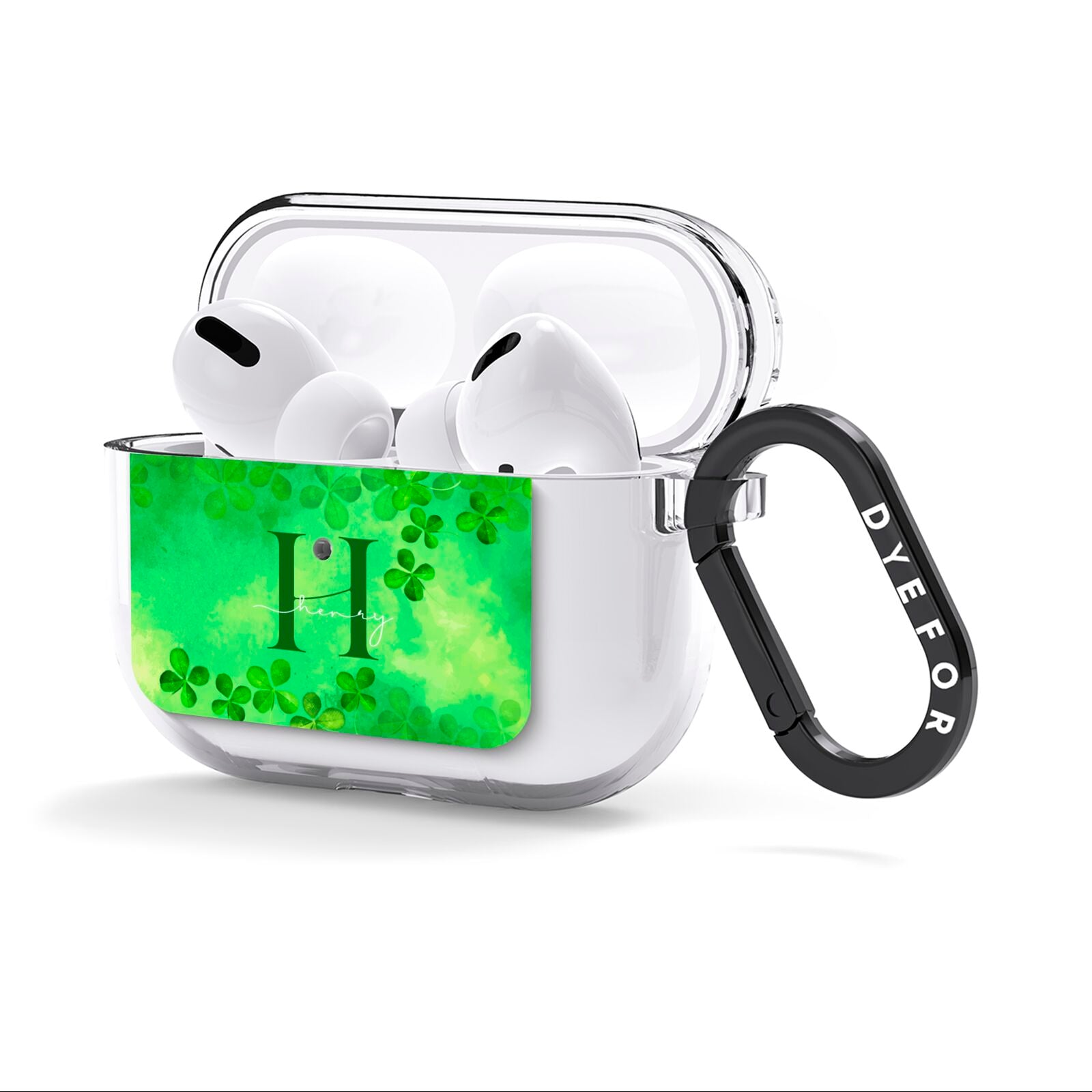 Watercolour Shamrock Pattern Name AirPods Clear Case 3rd Gen Side Image