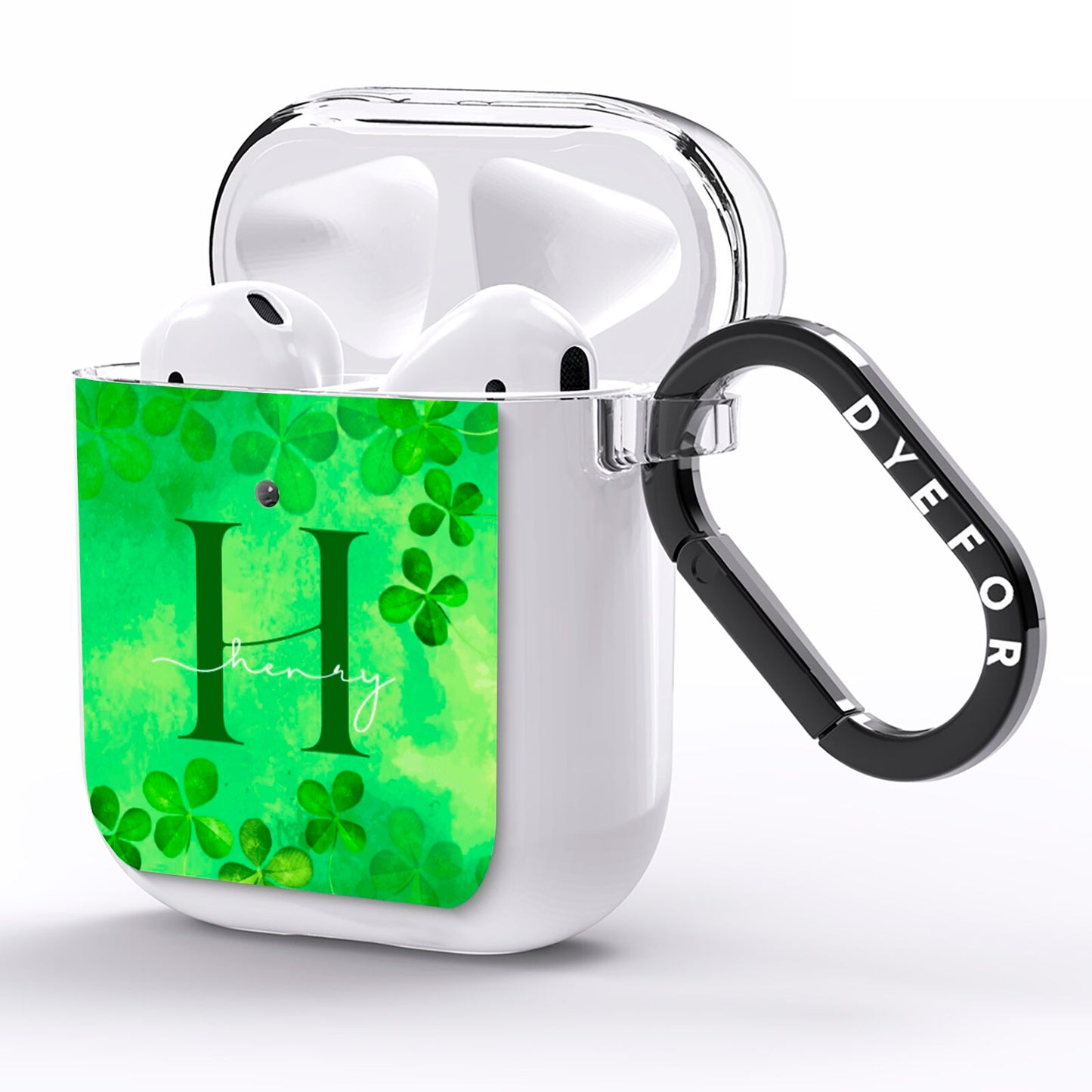 Watercolour Shamrock Pattern Name AirPods Clear Case Side Image