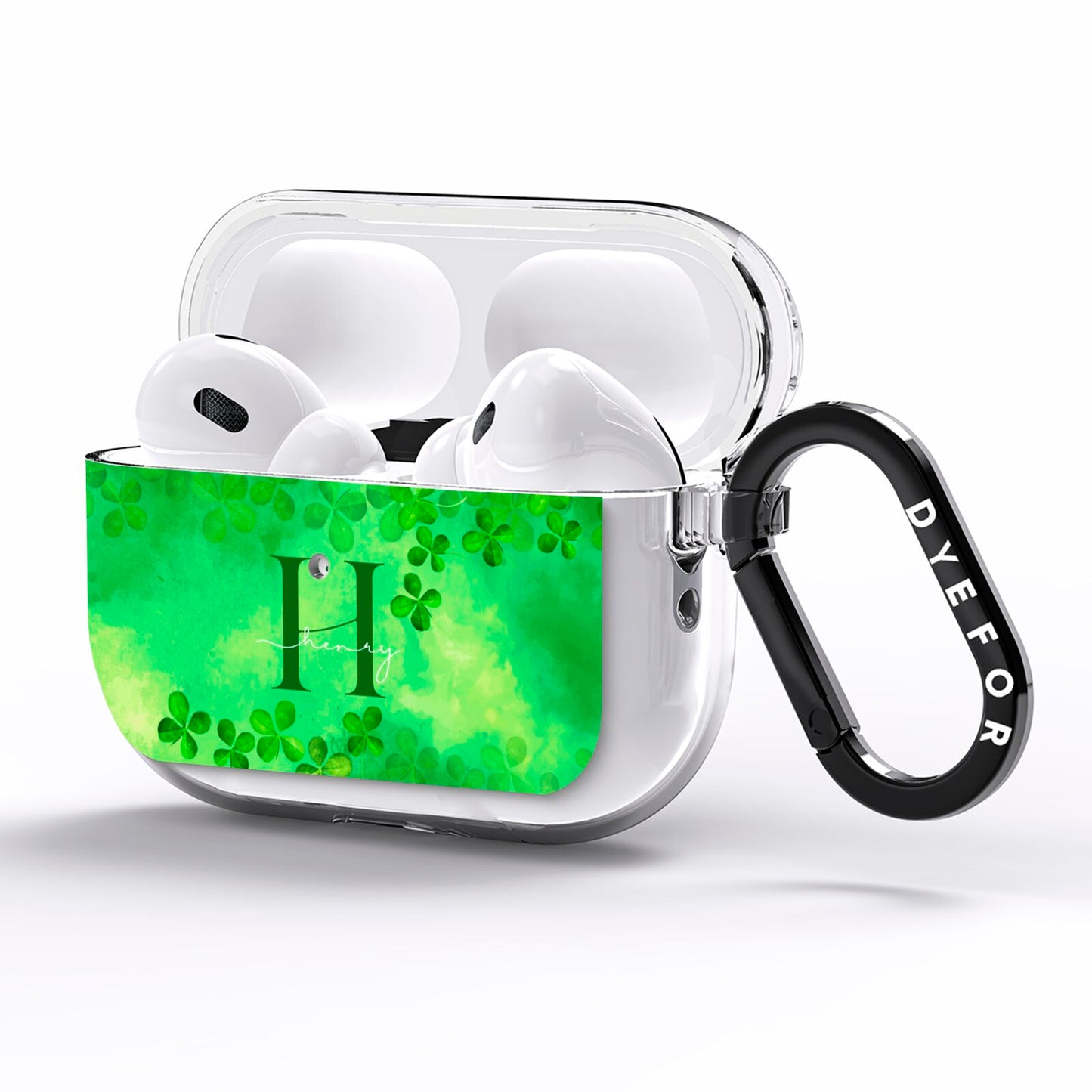 Watercolour Shamrock Pattern Name AirPods Pro Clear Case Side Image