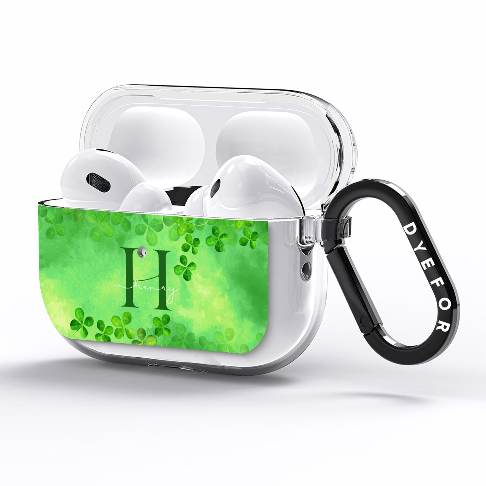 Watercolour Shamrock Pattern Name AirPods Pro Clear Case Side Image