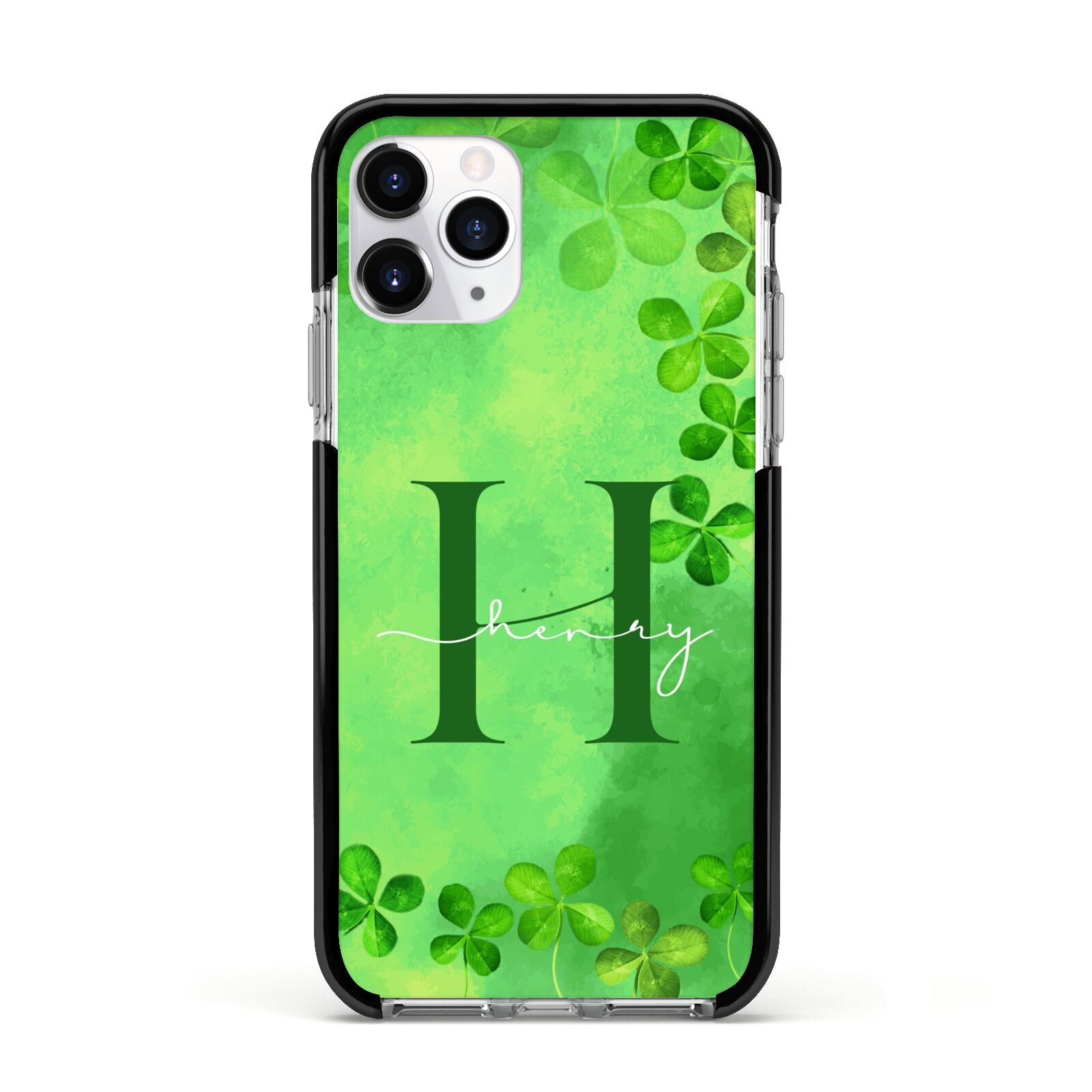 Watercolour Shamrock Pattern Name Apple iPhone 11 Pro in Silver with Black Impact Case