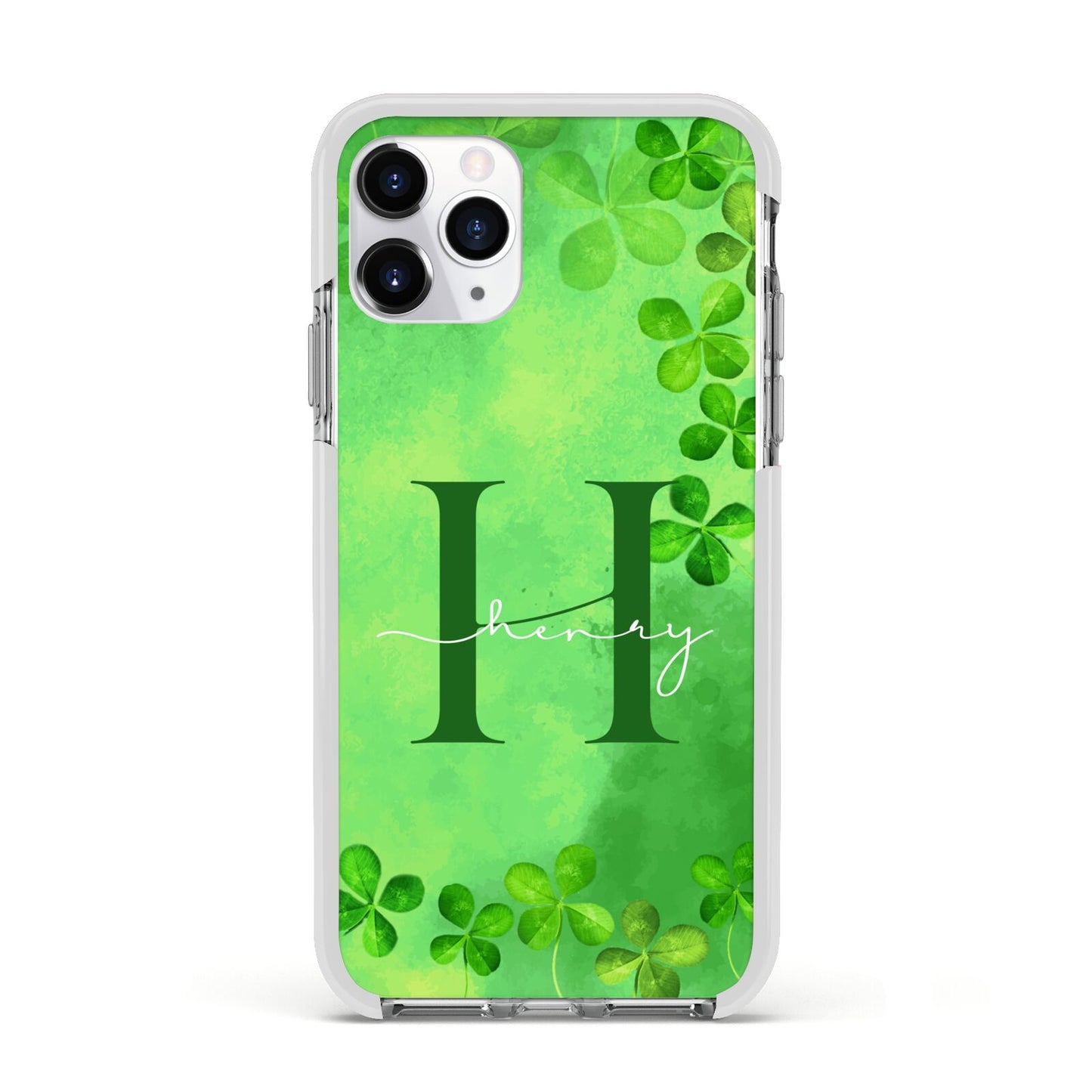 Watercolour Shamrock Pattern Name Apple iPhone 11 Pro in Silver with White Impact Case