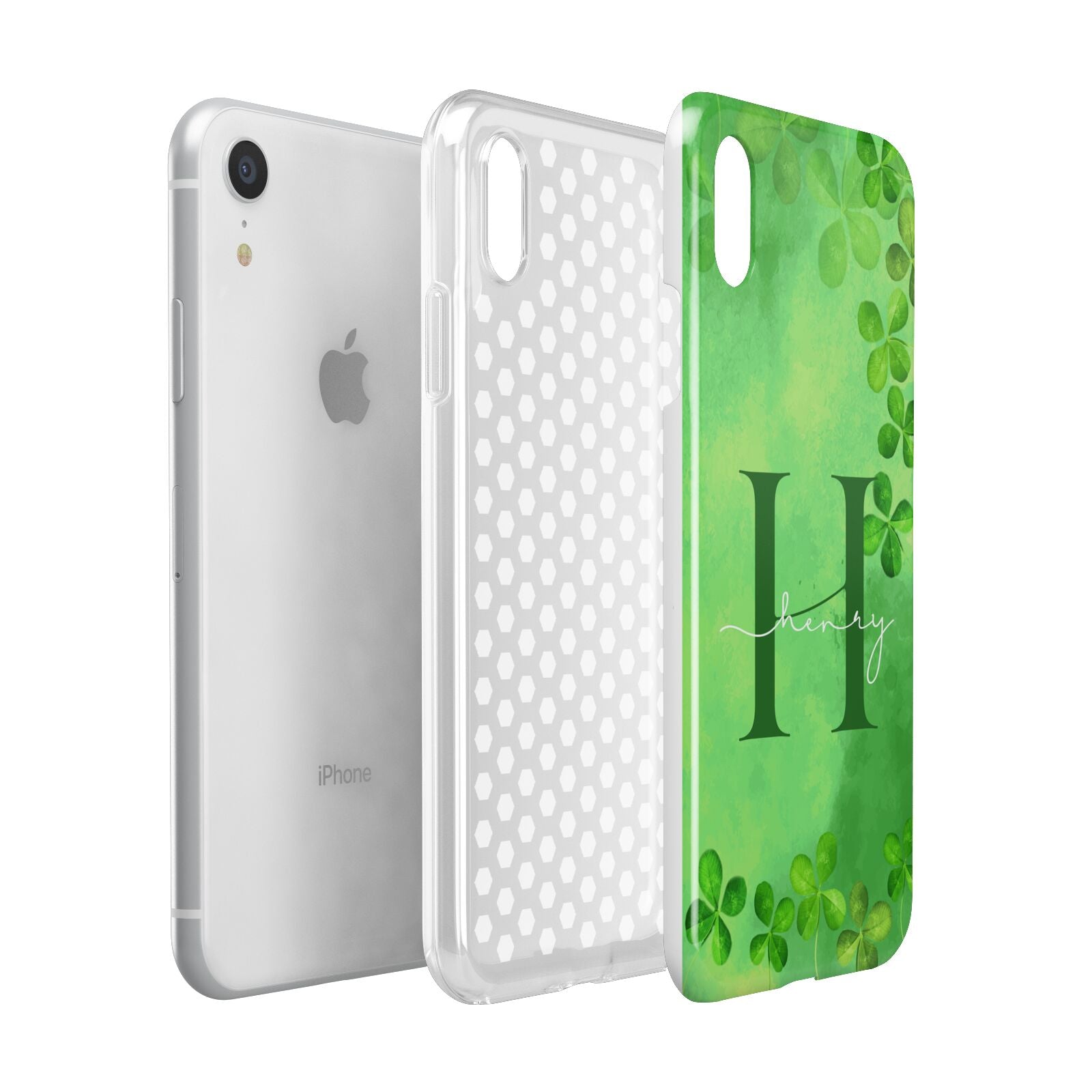 Watercolour Shamrock Pattern Name Apple iPhone XR White 3D Tough Case Expanded view