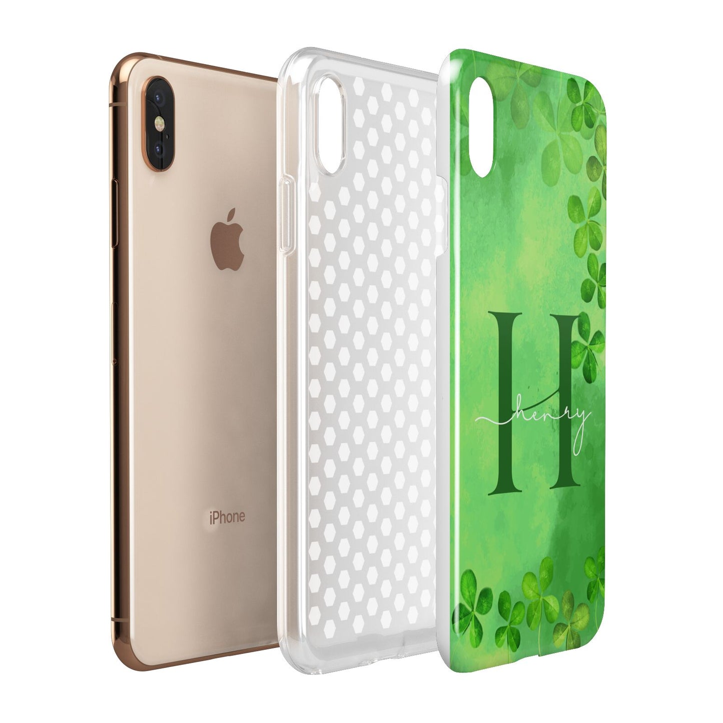 Watercolour Shamrock Pattern Name Apple iPhone Xs Max 3D Tough Case Expanded View