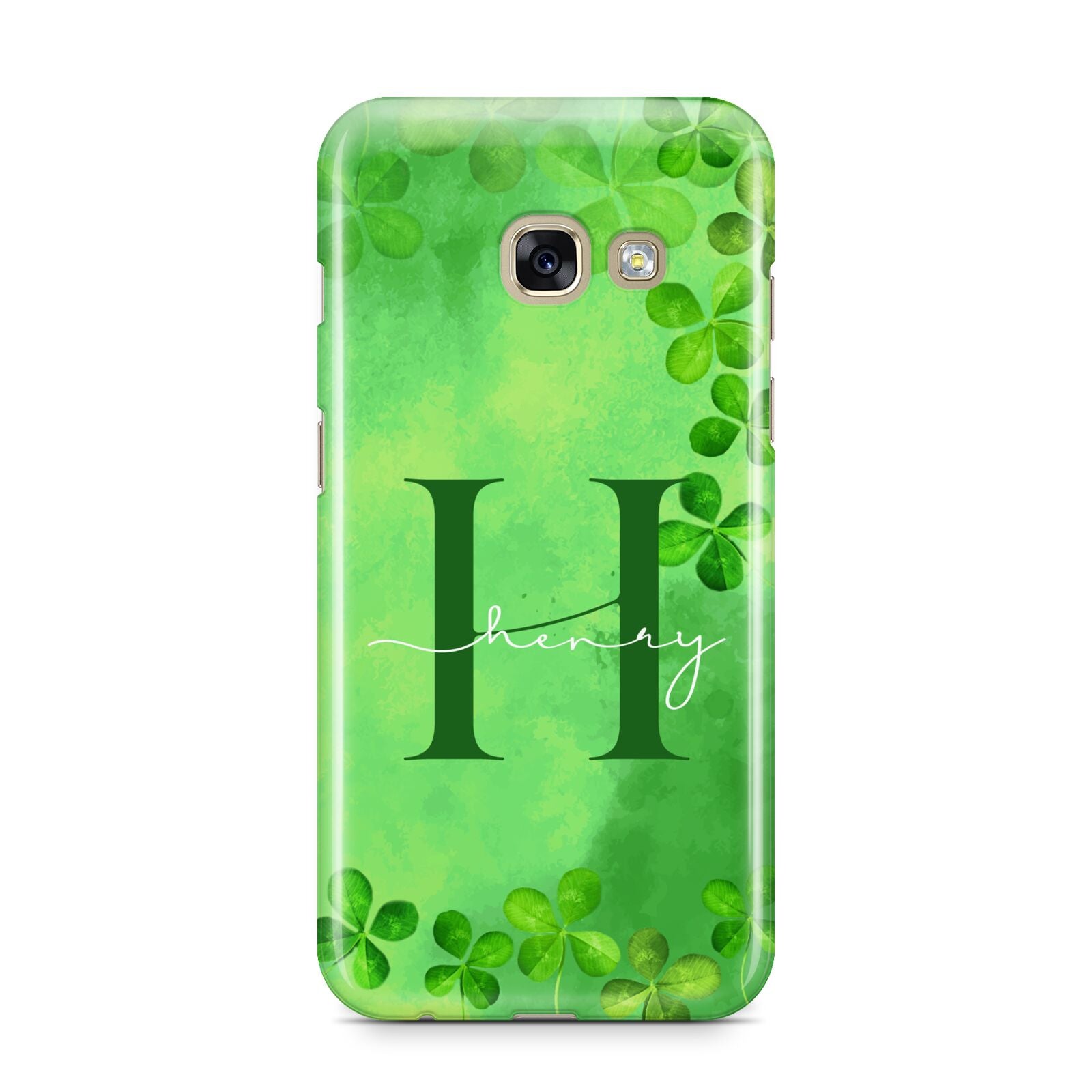 Watercolour Shamrock Pattern Name Samsung Galaxy A3 2017 Case on gold phone