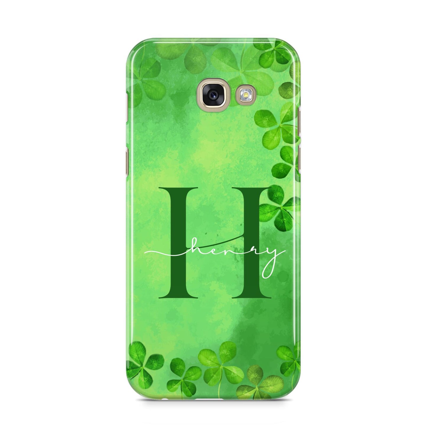 Watercolour Shamrock Pattern Name Samsung Galaxy A5 2017 Case on gold phone