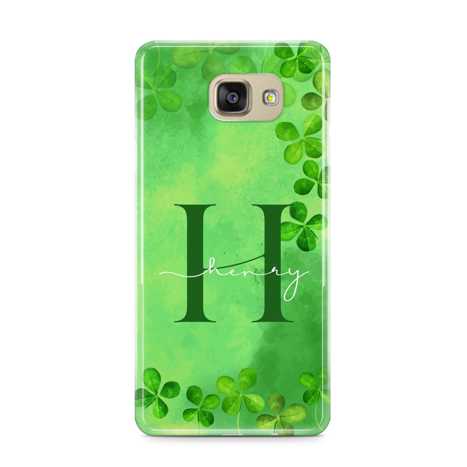 Watercolour Shamrock Pattern Name Samsung Galaxy A9 2016 Case on gold phone
