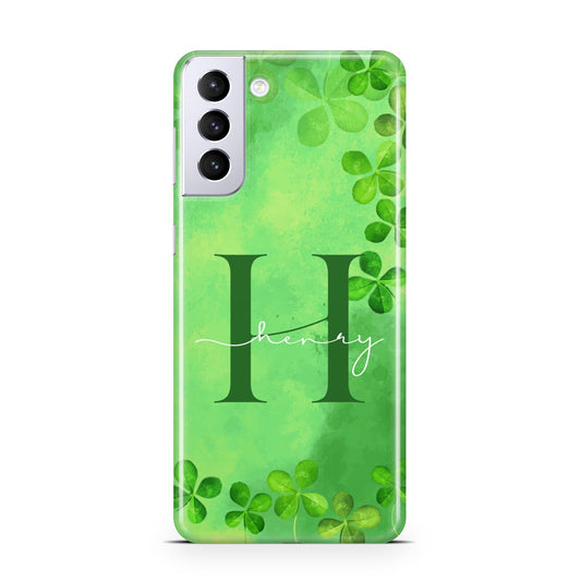 Watercolour Shamrock Pattern Name Samsung S21 Plus Phone Case