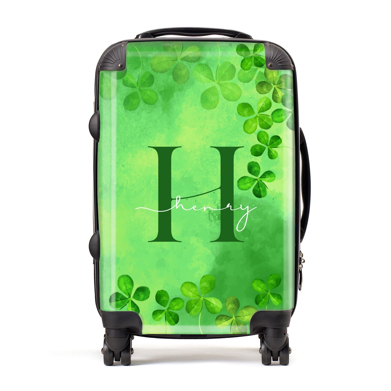 Watercolour Shamrock Pattern Name Suitcase