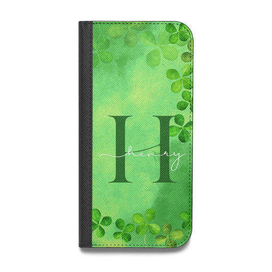 Watercolour Shamrock Pattern Name Vegan Leather Flip Samsung Case