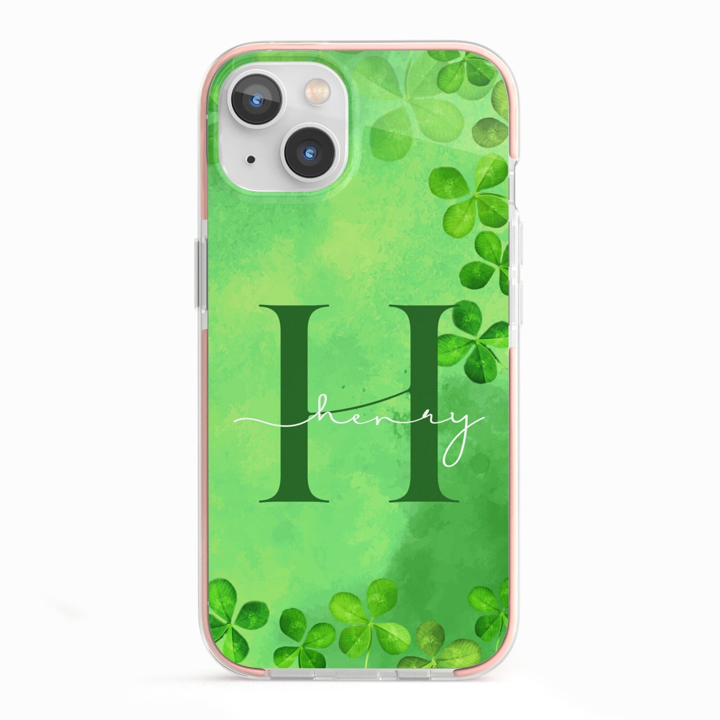 Watercolour Shamrock Pattern Name iPhone 13 TPU Impact Case with Pink Edges