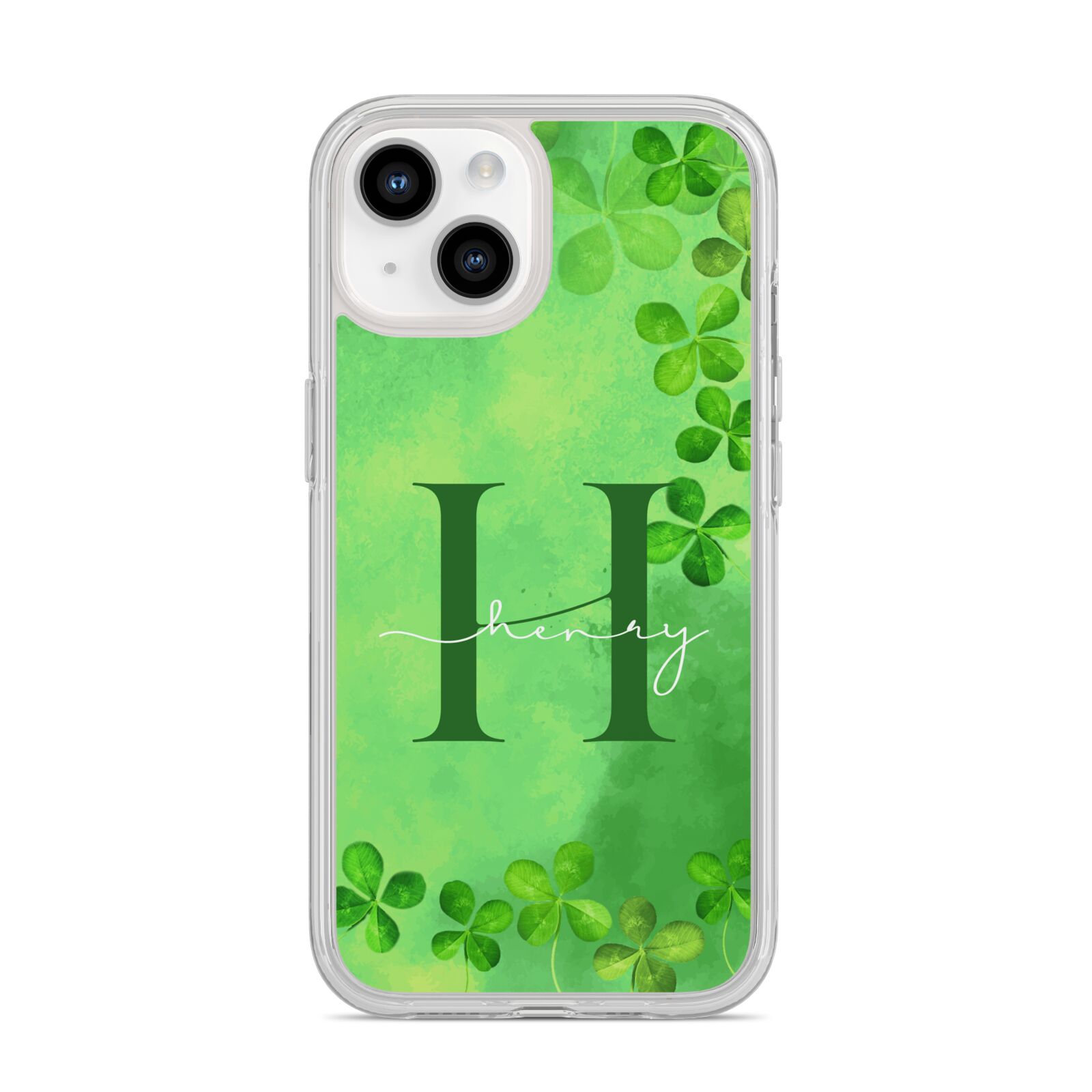 Watercolour Shamrock Pattern Name iPhone 14 Clear Tough Case Starlight