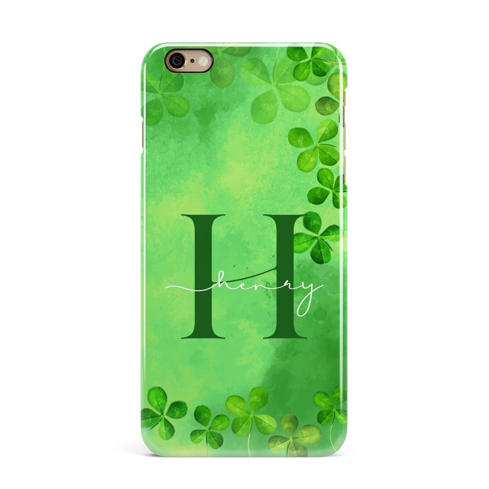 Watercolour Shamrock Pattern Name iPhone 6 Plus 3D Snap Case on Gold Phone