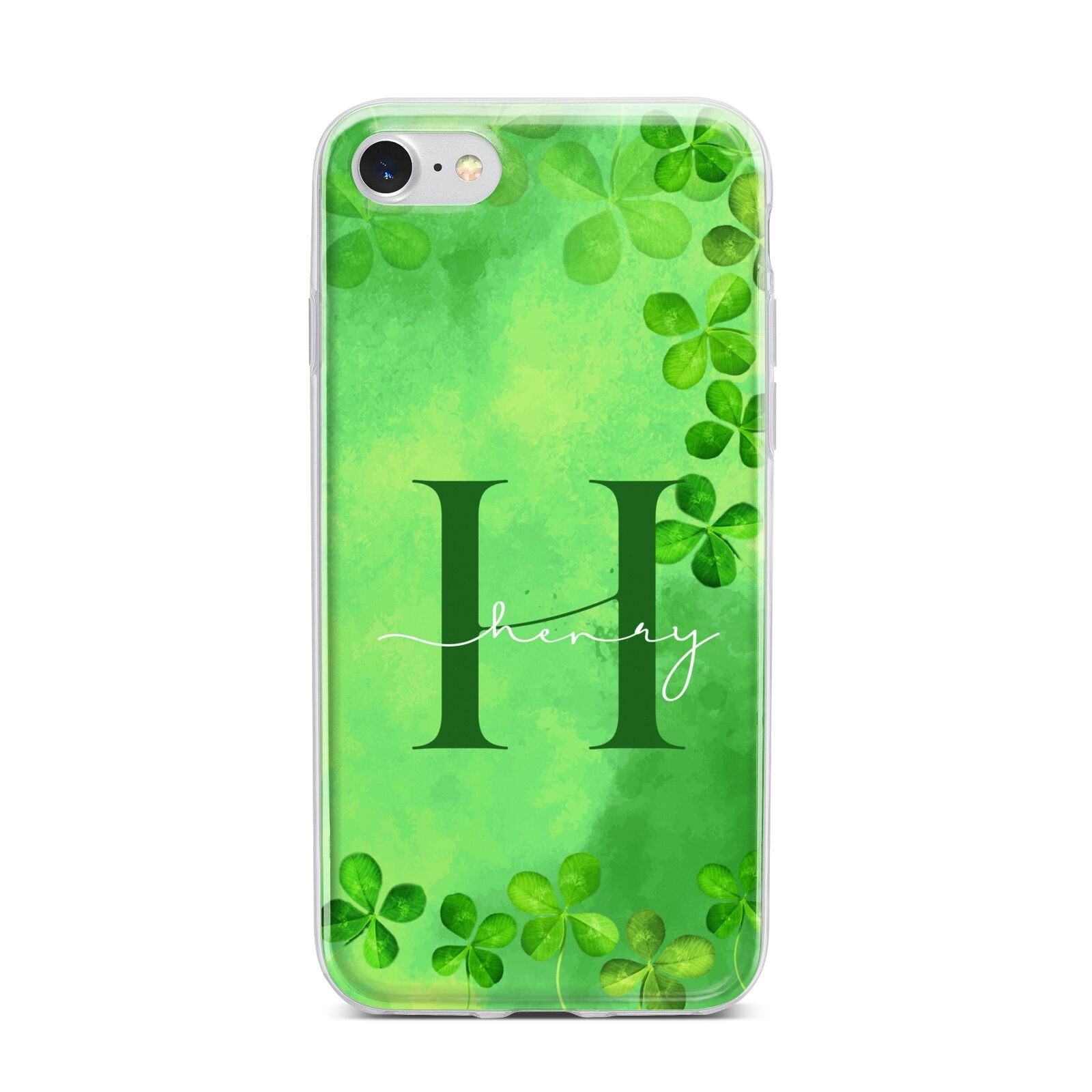 Watercolour Shamrock Pattern Name iPhone 7 Bumper Case on Silver iPhone